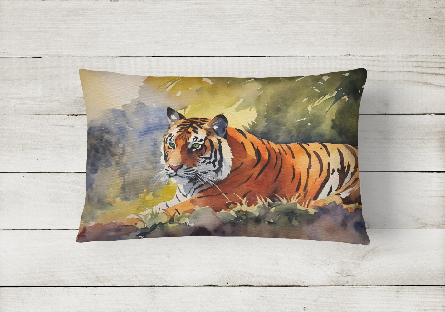 Bengal Tiger Decorative Throw Pillow 12x16 Indoor Outdoor Accent Cushion, Fabric Cover with Insert for Sofa, Bed, Porch & Living Room