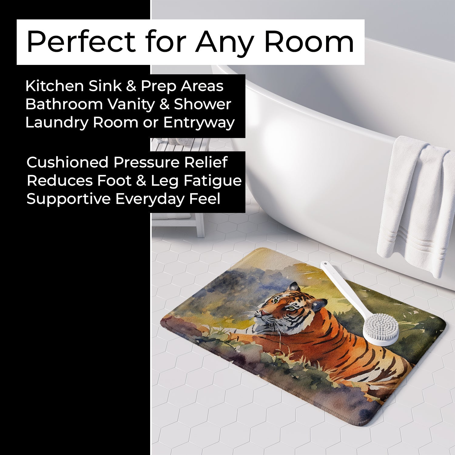 Bengal Tiger Memory Foam Kitchen Mat Machine Washable Anti-Fatigue Cushion Comfort Bath or Kitchen Rug