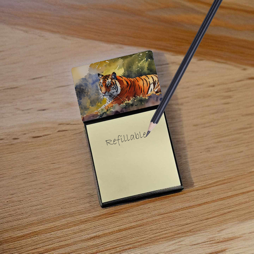Bengal Tiger Watercolor Sticky Note Holder Refillable Dispenser Desk Accessory 3x3 Pad Gift