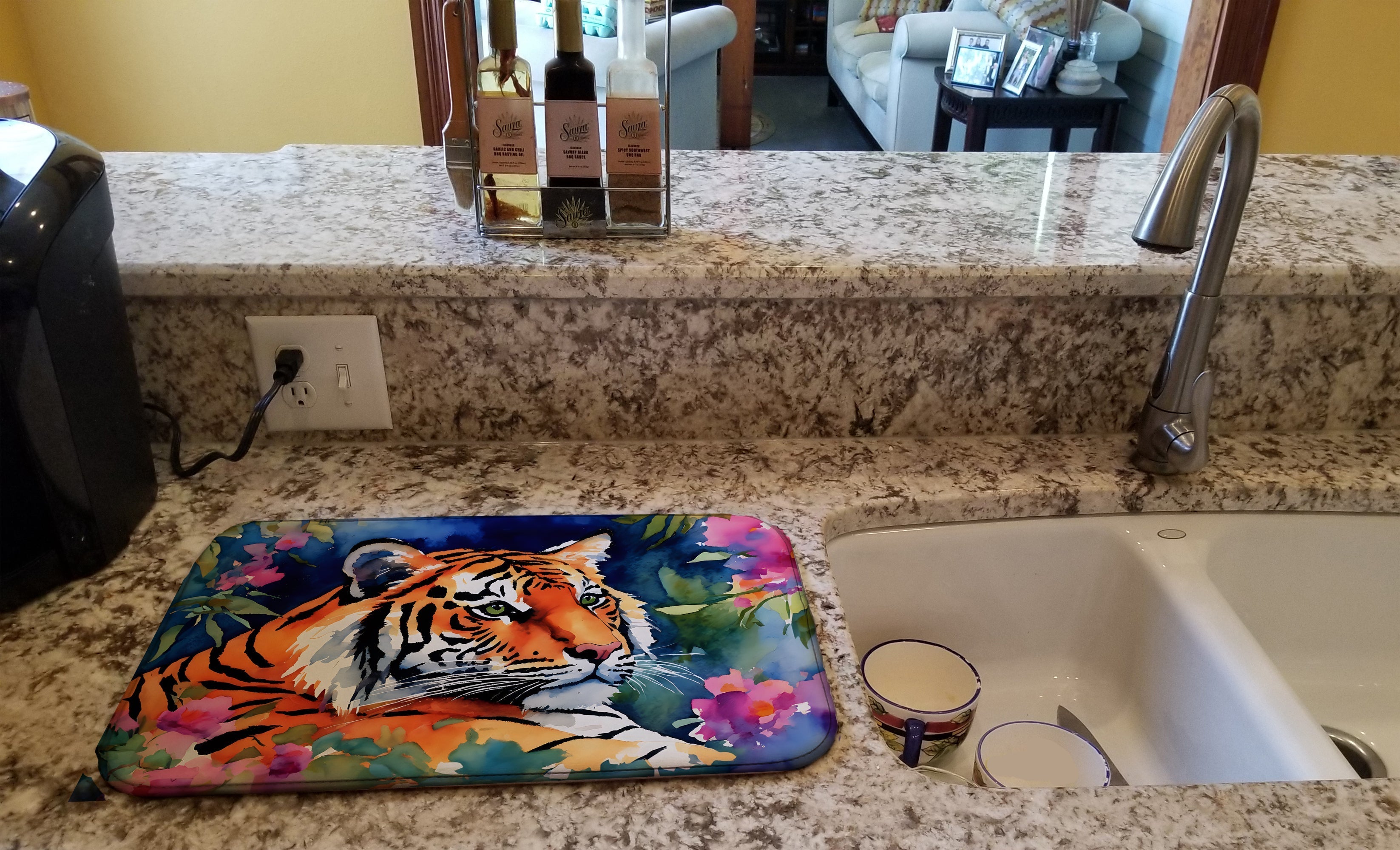 Bengal Tiger Dish Drying Mat Absorbent Dish Drying Mat Pad for Kitchen Counter Dish Drainer Mat for Countertop, 14 x 21", Multicolor