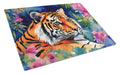Bengal Tiger Cutting Board Tempered Glass Kitchen Cutting Surface, Heat Resistant Chopping, Non-Slip Feet, Food Prep & Serving