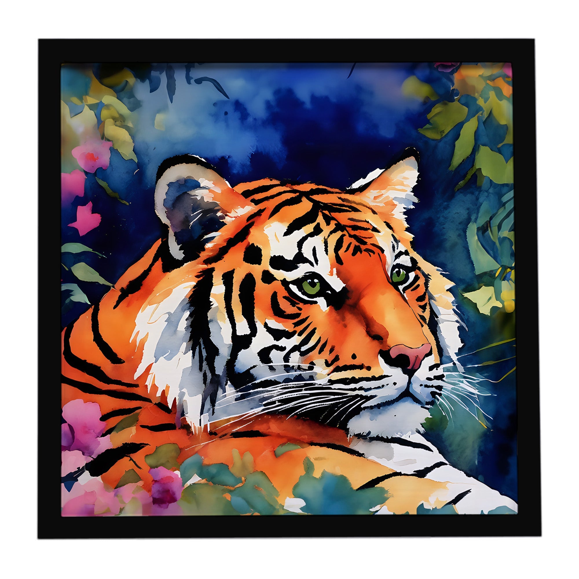 Bengal Tiger Framed Metal Print Bathroom, Kitchen, Office, Home Decor Wall Art Ready to Hang, Square, 8X8