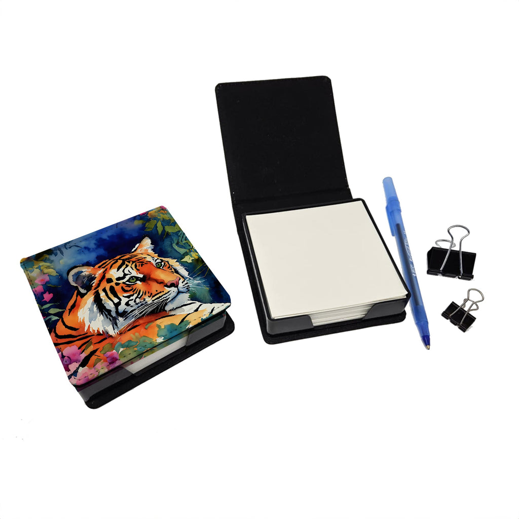 Bengal Tiger PU Leather Note Paper Holder with Artist-Designed Cover, Desk Accessory, Office Gift