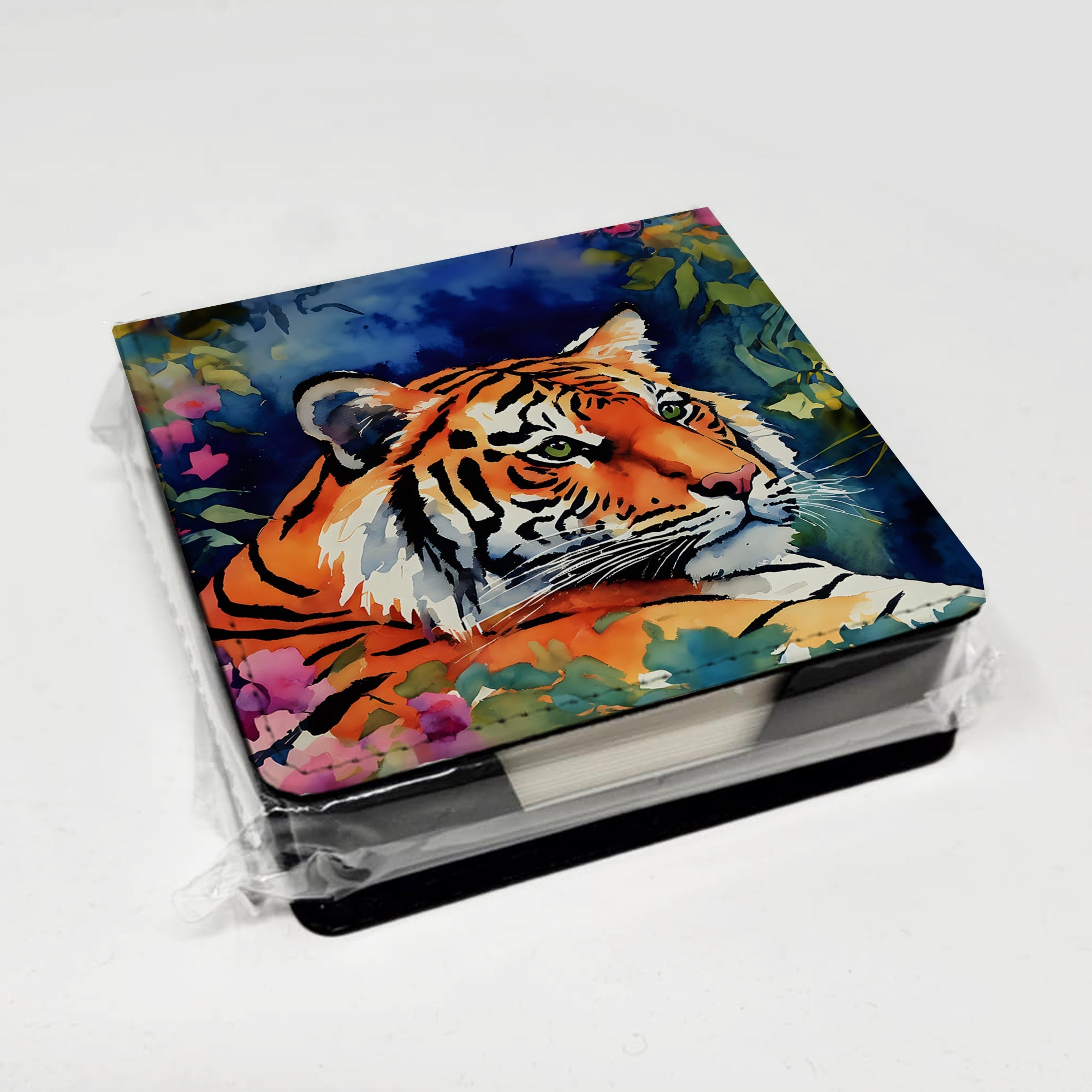 Bengal Tiger PU Leather Note Paper Holder with Artist-Designed Cover, Desk Accessory, Office Gift