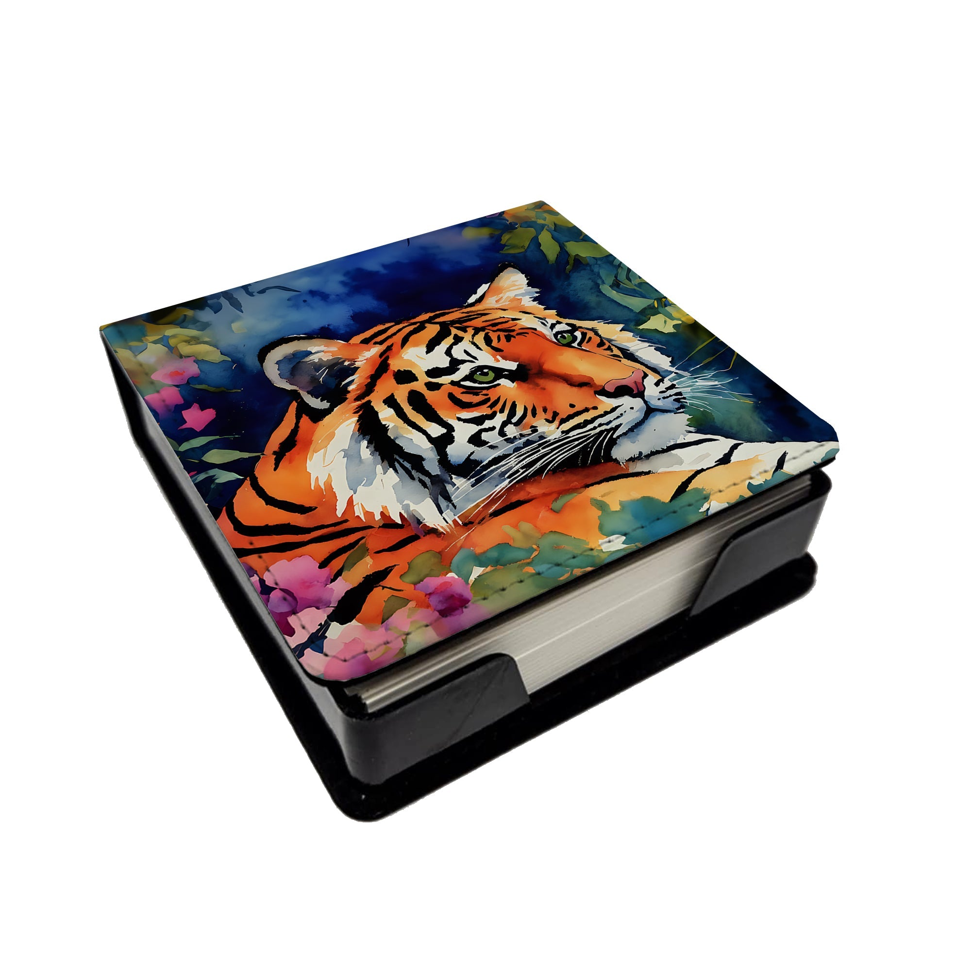 Bengal Tiger PU Leather Note Paper Holder with Artist-Designed Cover, Desk Accessory, Office Gift