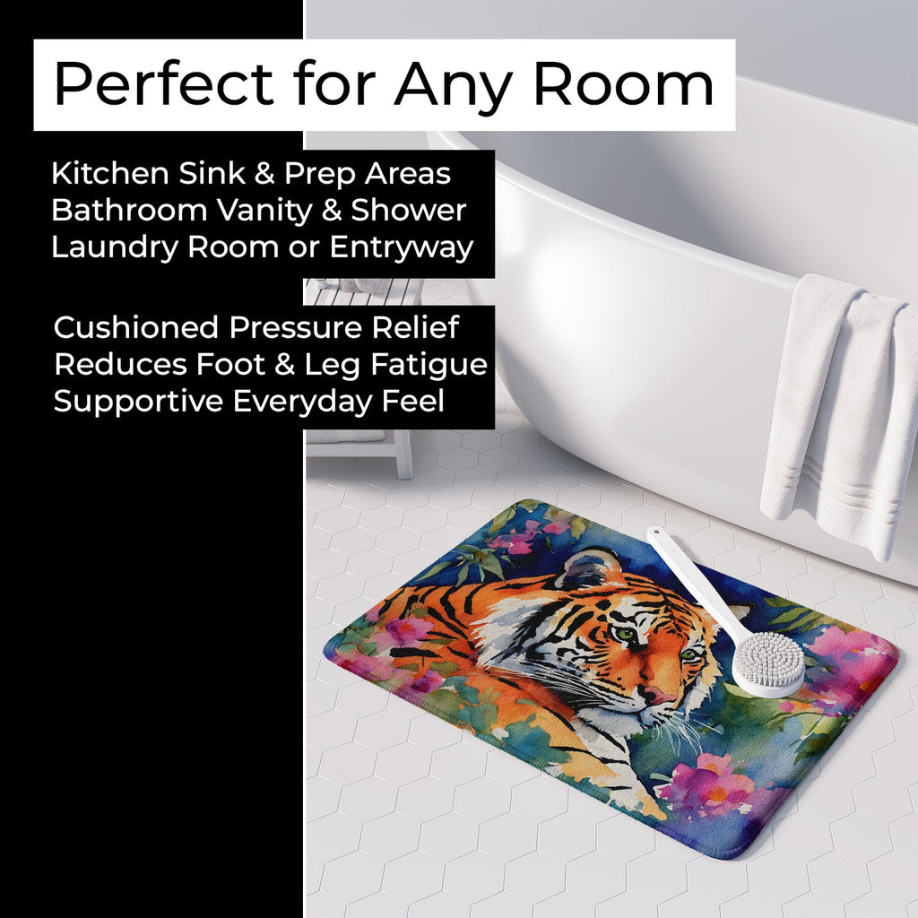 Bengal Tiger Memory Foam Kitchen Mat Machine Washable Anti-Fatigue Cushion Comfort Bath or Kitchen Rug