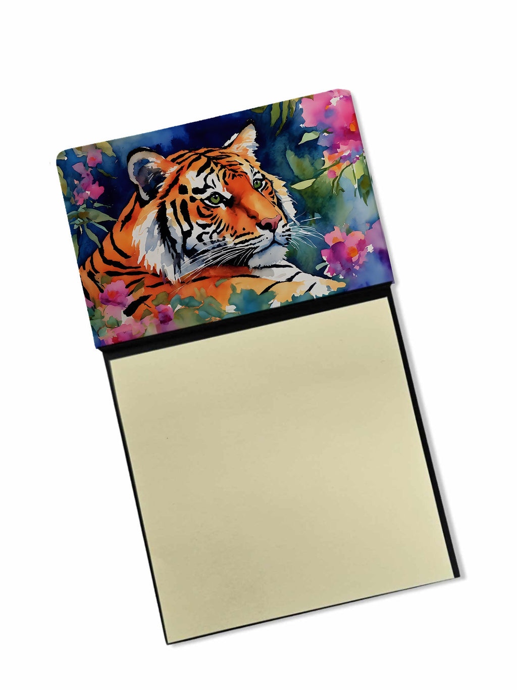 Bengal Tiger Watercolor Sticky Note Holder Refillable Dispenser Desk Accessory 3x3 Pad Gift