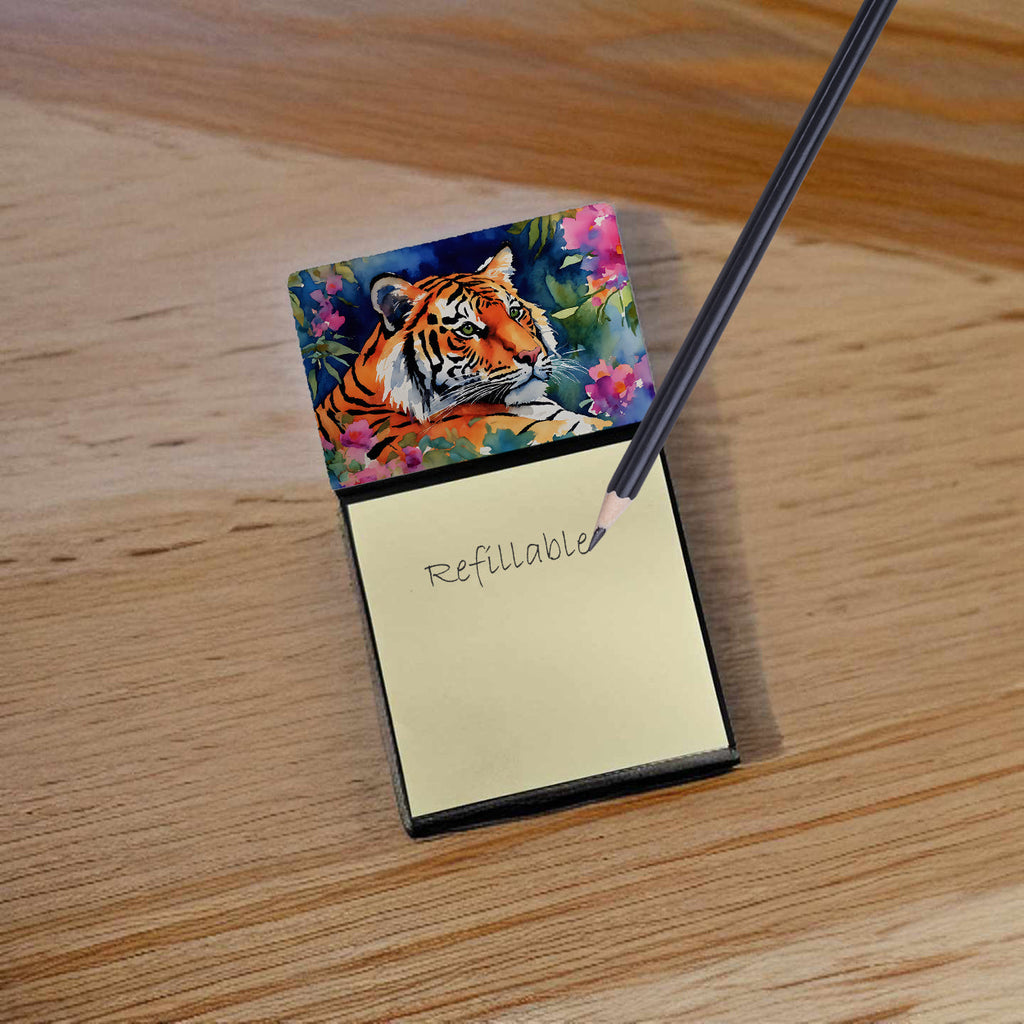 Bengal Tiger Watercolor Sticky Note Holder Refillable Dispenser Desk Accessory 3x3 Pad Gift