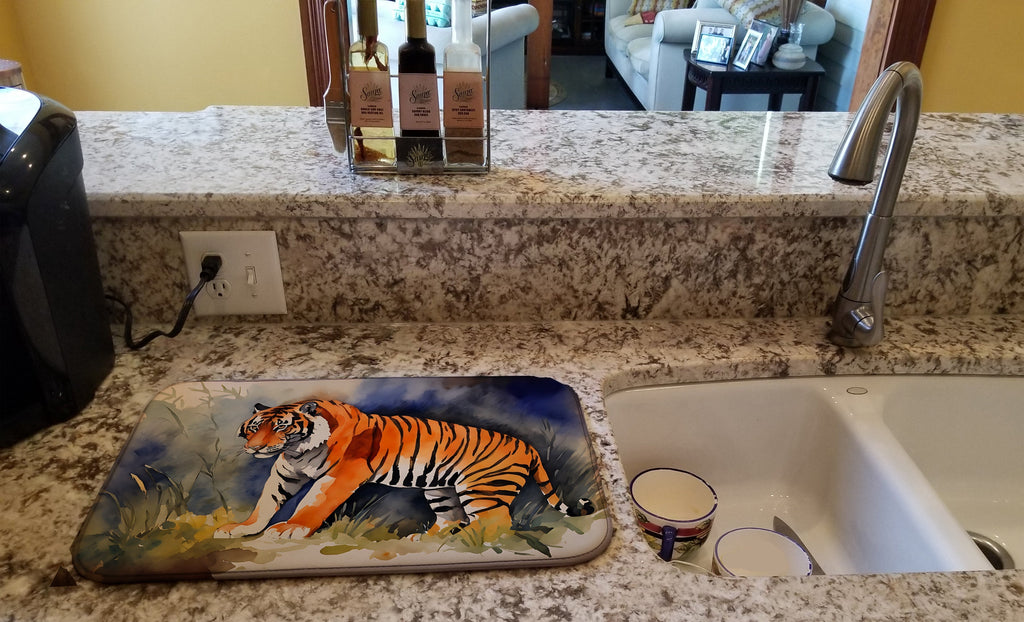 Bengal Tiger Dish Drying Mat Absorbent Dish Drying Mat Pad for Kitchen Counter Dish Drainer Mat for Countertop, 14 x 21", Multicolor