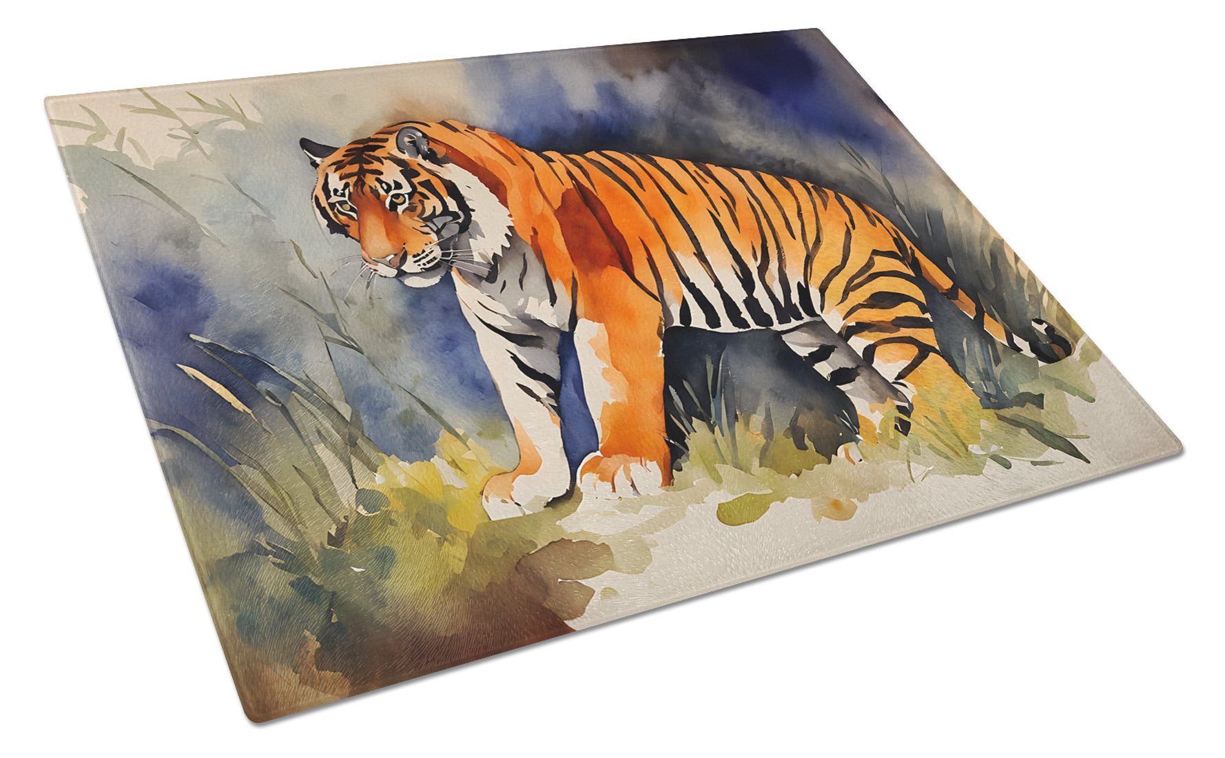 Bengal Tiger Cutting Board Tempered Glass Kitchen Cutting Surface, Heat Resistant Chopping, Non-Slip Feet, Food Prep & Serving