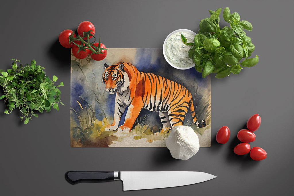Bengal Tiger Cutting Board Tempered Glass Kitchen Cutting Surface, Heat Resistant Chopping, Non-Slip Feet, Food Prep & Serving
