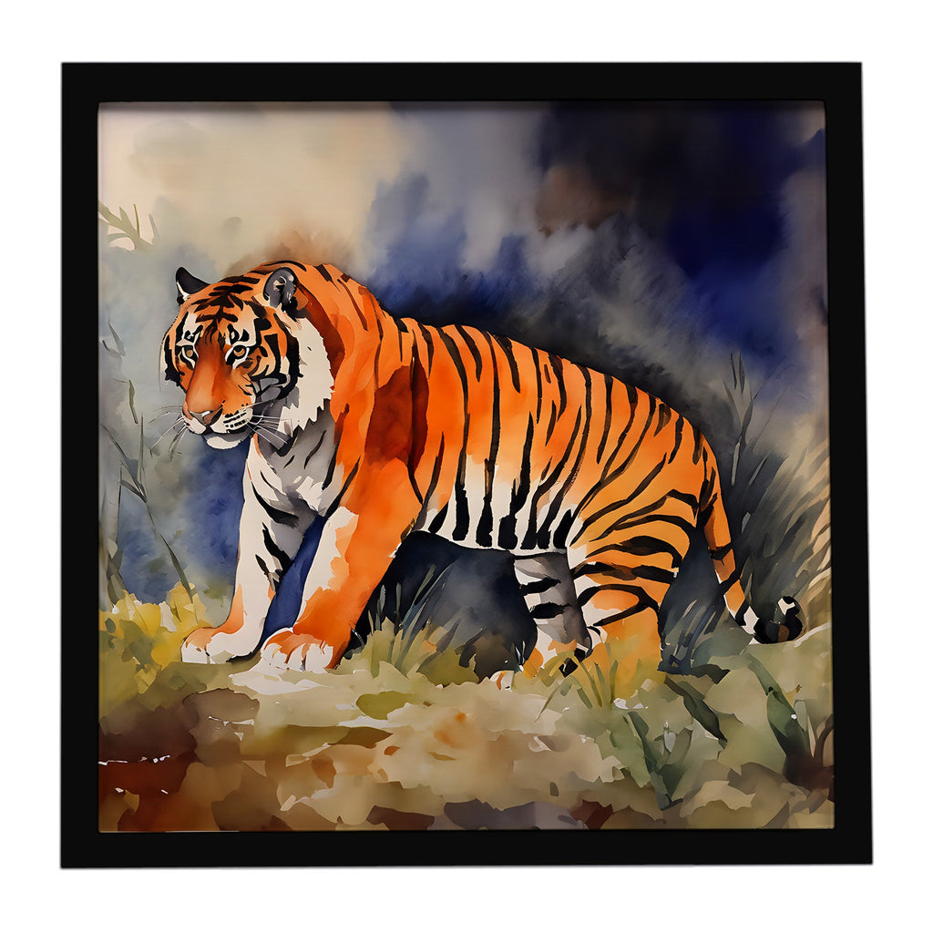 Bengal Tiger Framed Metal Print Bathroom, Kitchen, Office, Home Decor Wall Art Ready to Hang, Square, 8X8