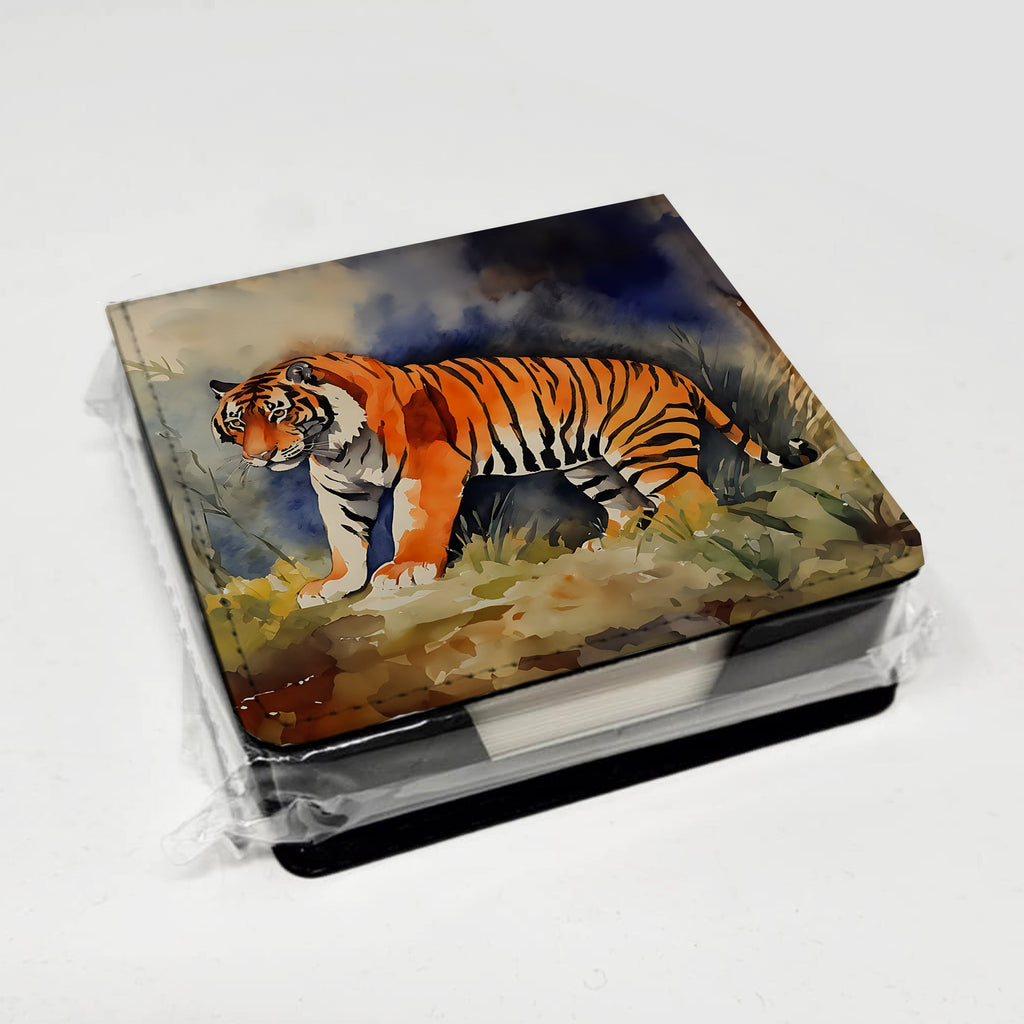 Bengal Tiger PU Leather Note Paper Holder with Artist-Designed Cover, Desk Accessory, Office Gift