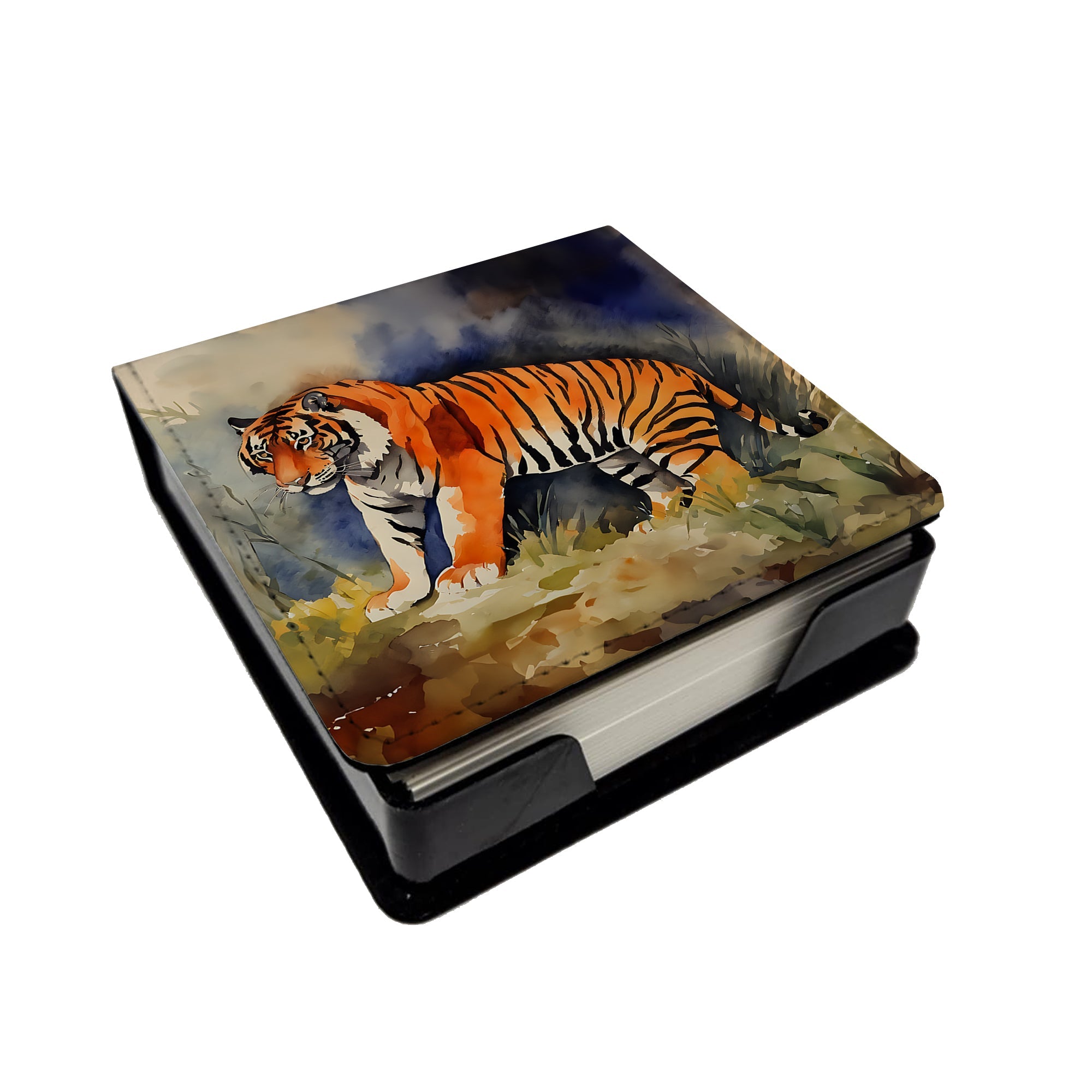 Bengal Tiger PU Leather Note Paper Holder with Artist-Designed Cover, Desk Accessory, Office Gift