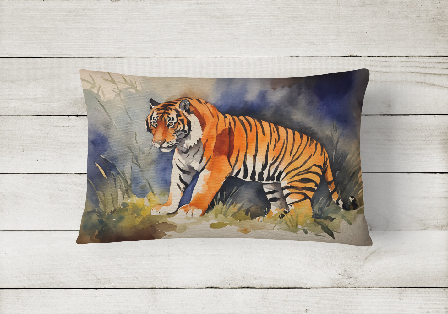 Bengal Tiger Decorative Throw Pillow 12x16 Indoor Outdoor Accent Cushion, Fabric Cover with Insert for Sofa, Bed, Porch & Living Room