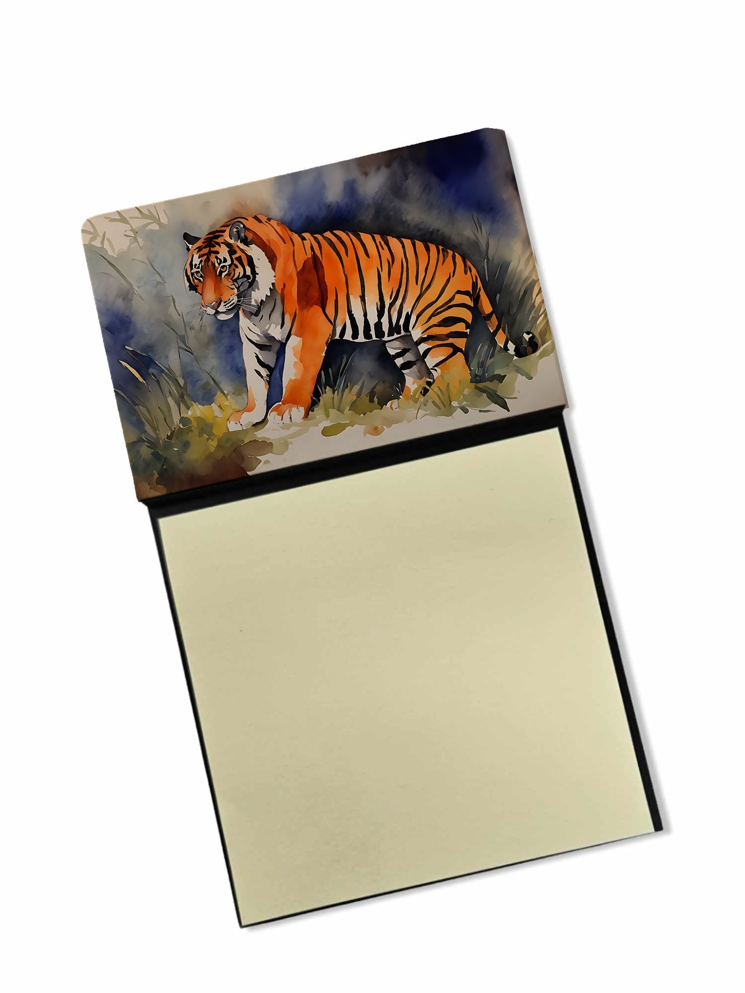 Bengal Tiger Watercolor Sticky Note Holder Refillable Dispenser Desk Accessory 3x3 Pad Gift