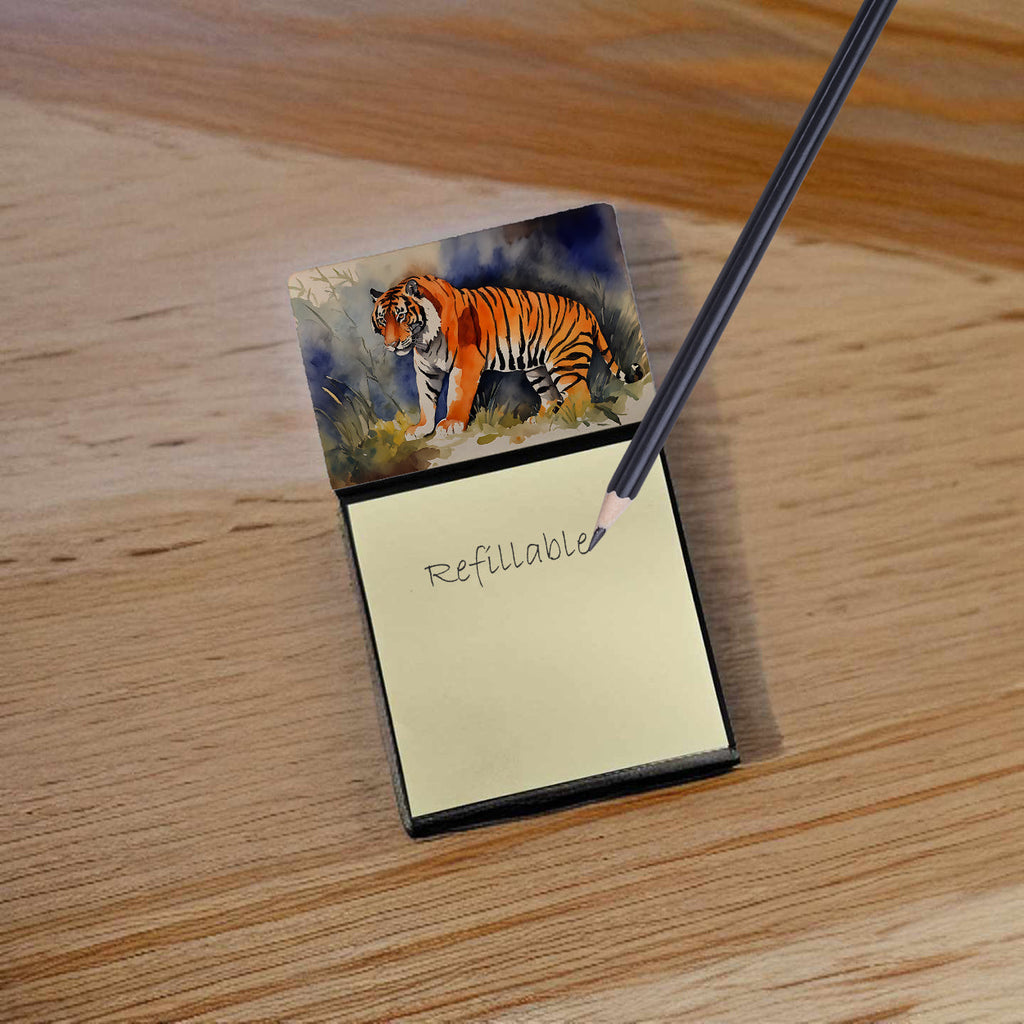 Bengal Tiger Watercolor Sticky Note Holder Refillable Dispenser Desk Accessory 3x3 Pad Gift