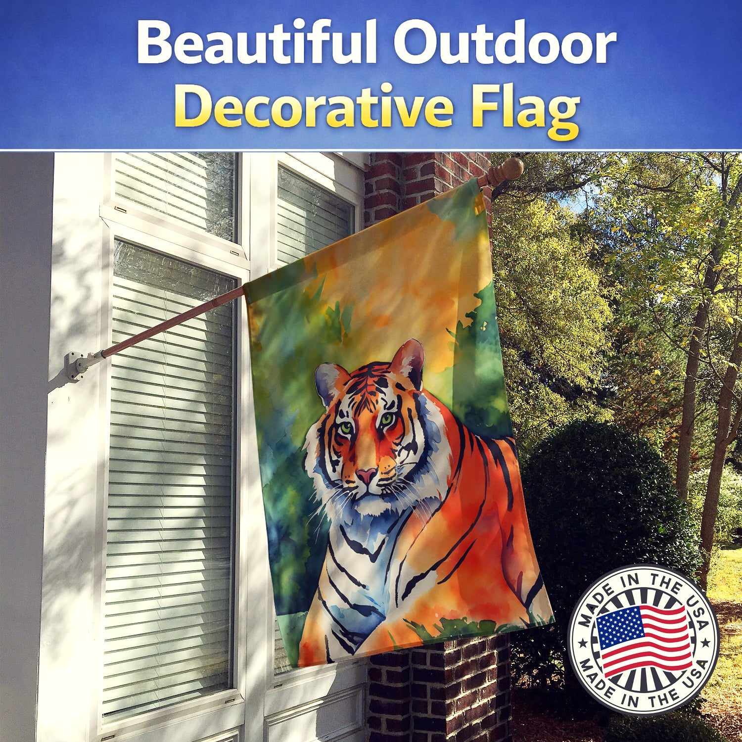 Bengal Tiger House Flag 28x40 Porch Sleeve Pole Decorative Outside Yard Banner Artwork Wall Hanging, Polyester