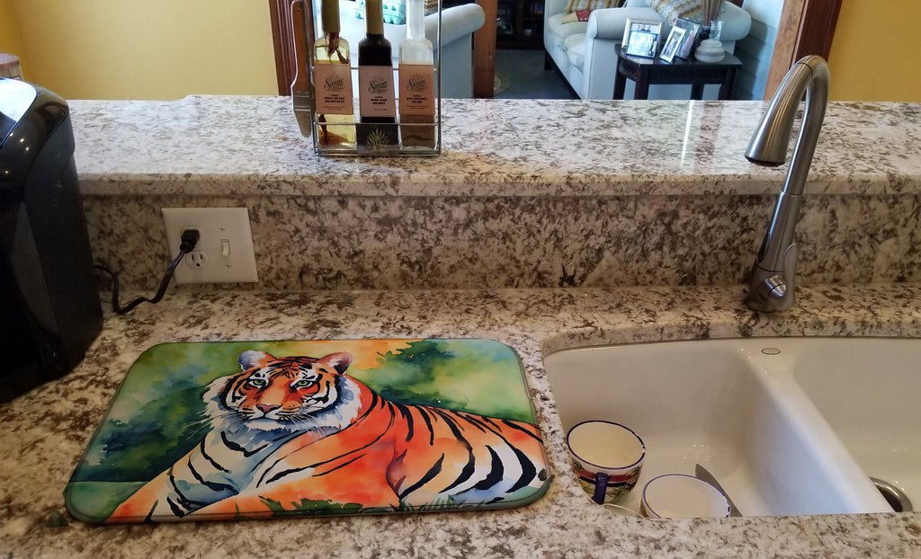 Bengal Tiger Dish Drying Mat Absorbent Dish Drying Mat Pad for Kitchen Counter Dish Drainer Mat for Countertop, 14 x 21", Multicolor