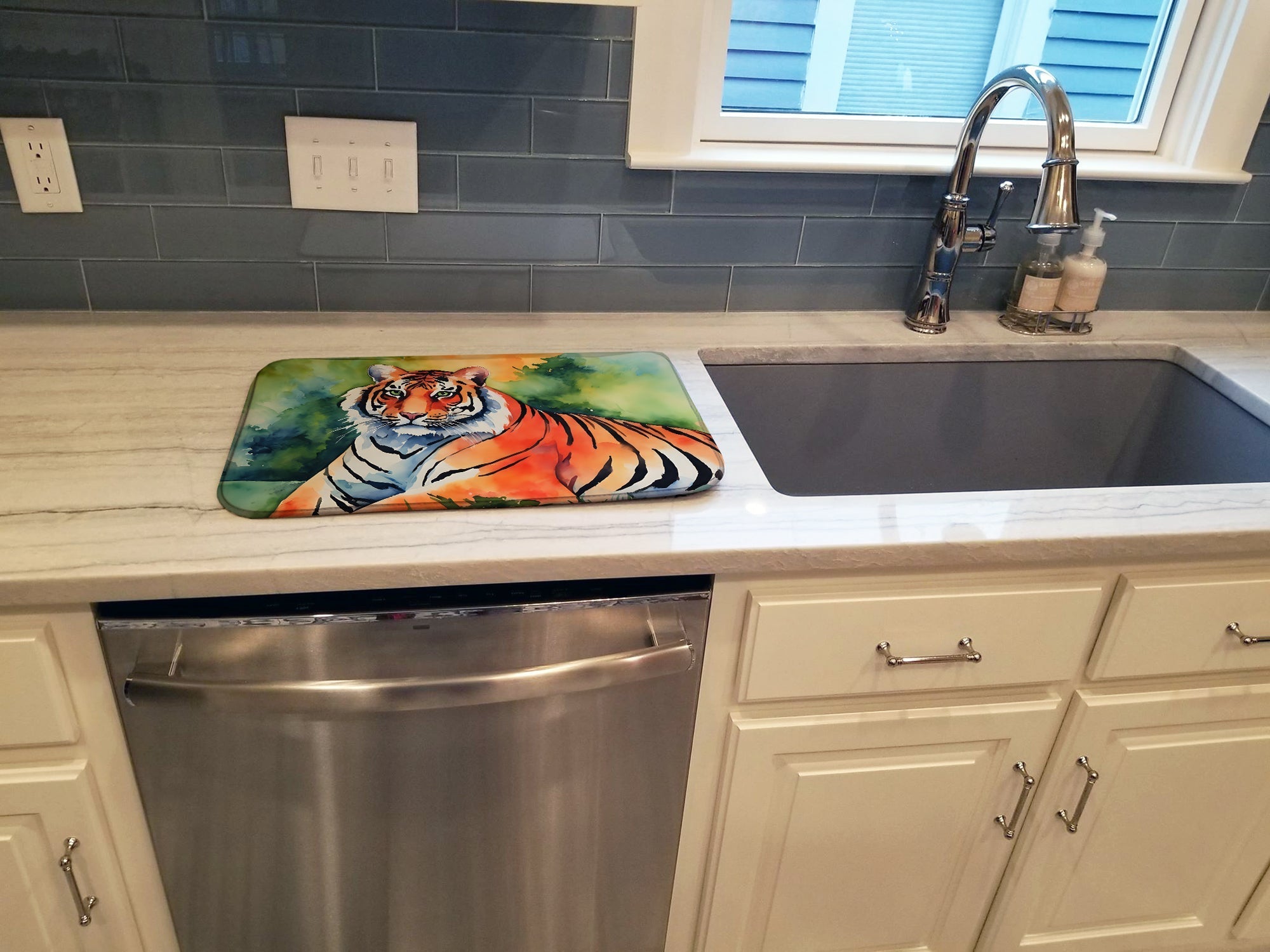 Bengal Tiger Dish Drying Mat Absorbent Dish Drying Mat Pad for Kitchen Counter Dish Drainer Mat for Countertop, 14 x 21", Multicolor