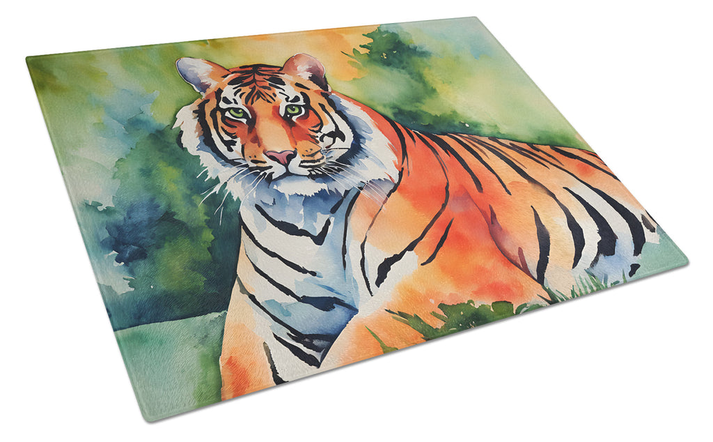 Bengal Tiger Cutting Board Tempered Glass Kitchen Cutting Surface, Heat Resistant Chopping, Non-Slip Feet, Food Prep & Serving