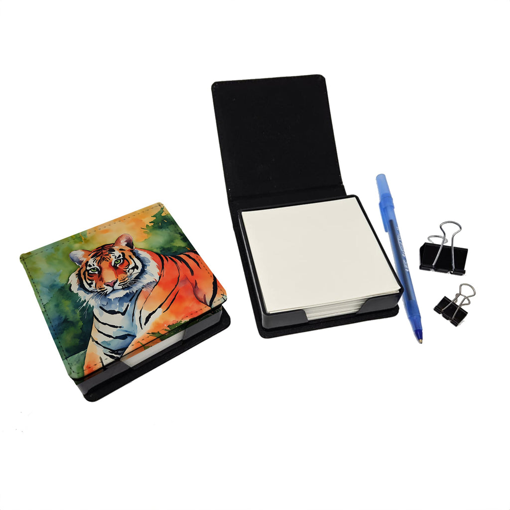 Bengal Tiger PU Leather Note Paper Holder with Artist-Designed Cover, Desk Accessory, Office Gift