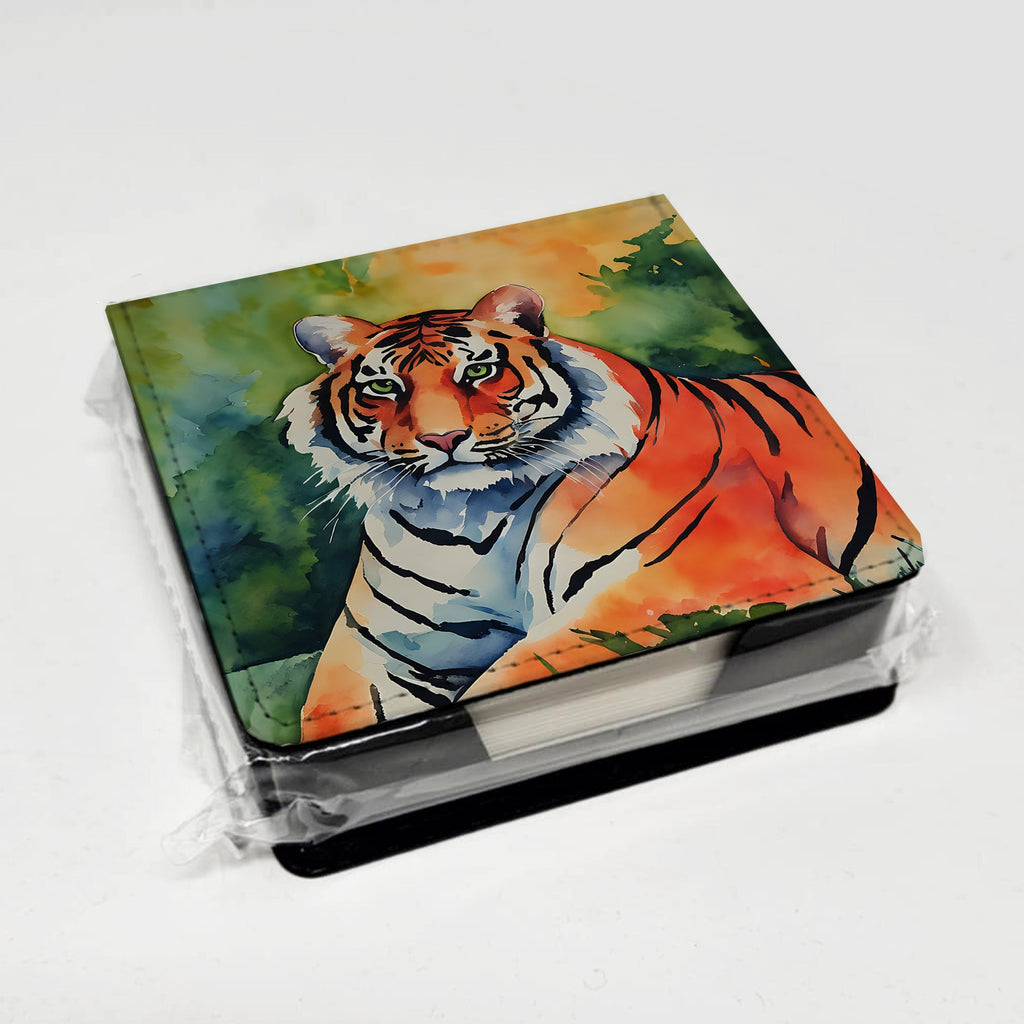 Bengal Tiger PU Leather Note Paper Holder with Artist-Designed Cover, Desk Accessory, Office Gift