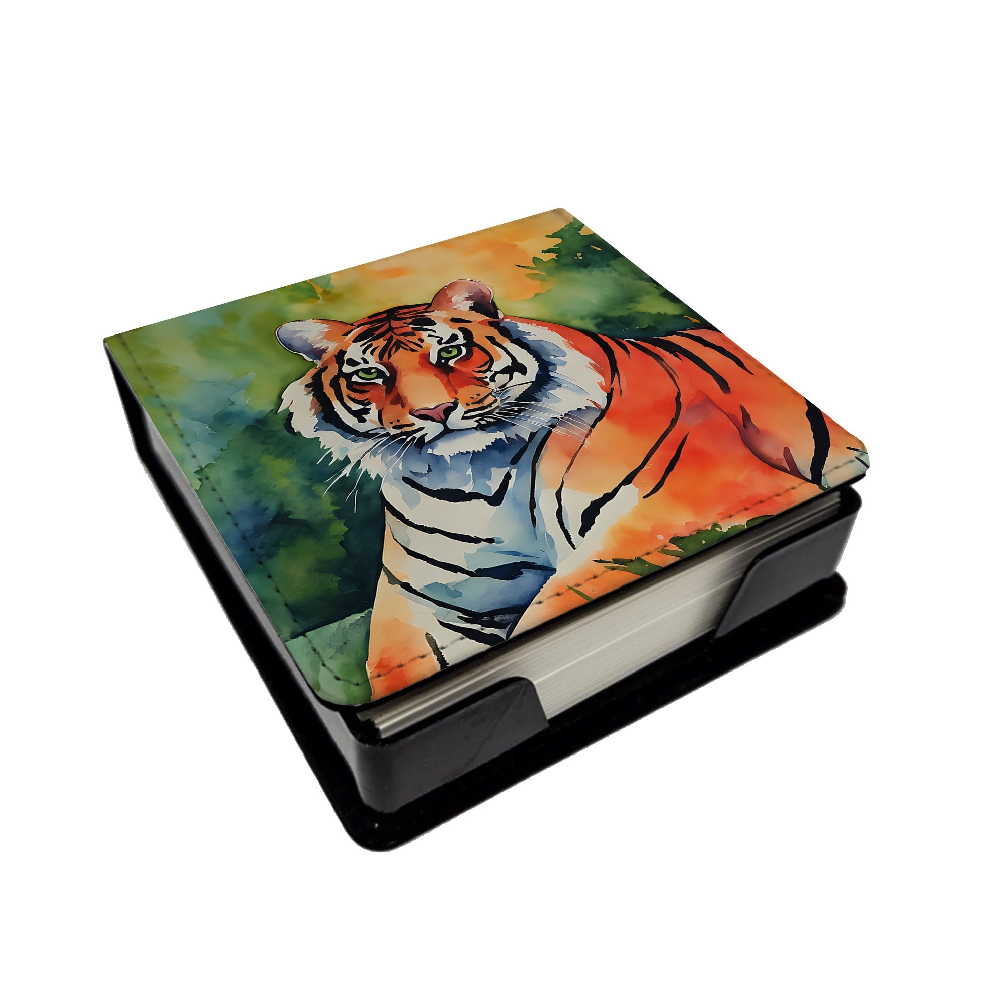 Bengal Tiger PU Leather Note Paper Holder with Artist-Designed Cover, Desk Accessory, Office Gift