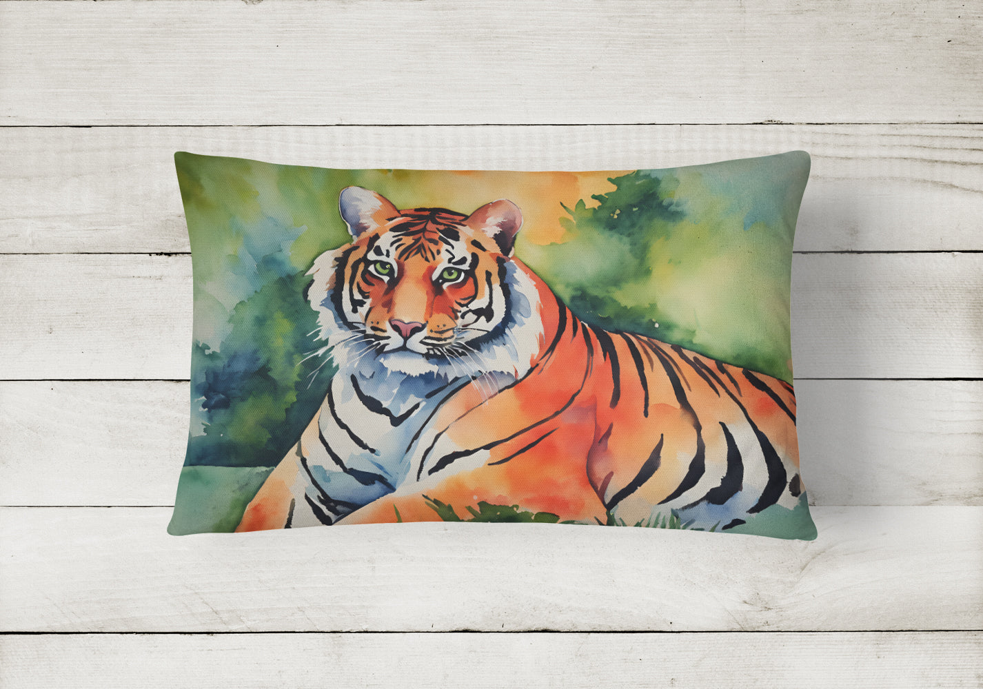 Bengal Tiger Decorative Throw Pillow 12x16 Indoor Outdoor Accent Cushion, Fabric Cover with Insert for Sofa, Bed, Porch & Living Room