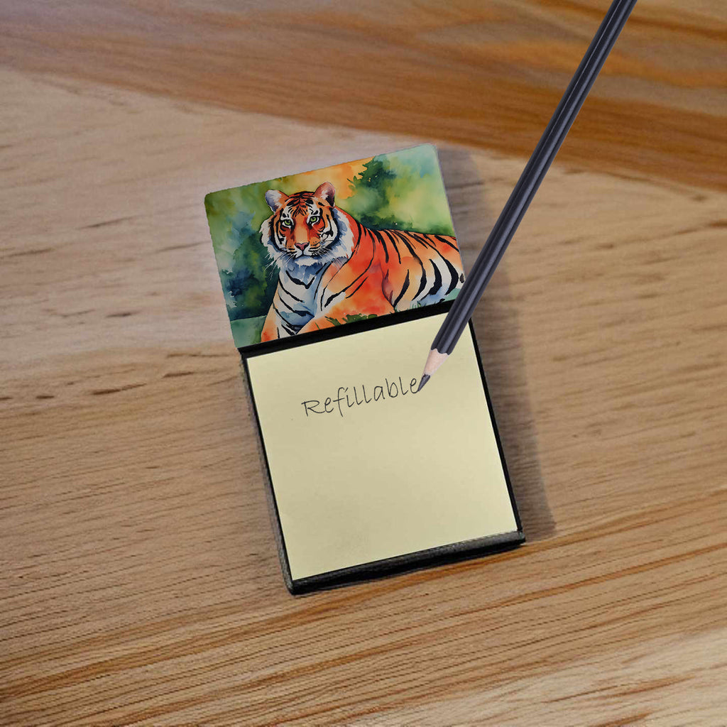 Bengal Tiger Watercolor Sticky Note Holder Refillable Dispenser Desk Accessory 3x3 Pad Gift