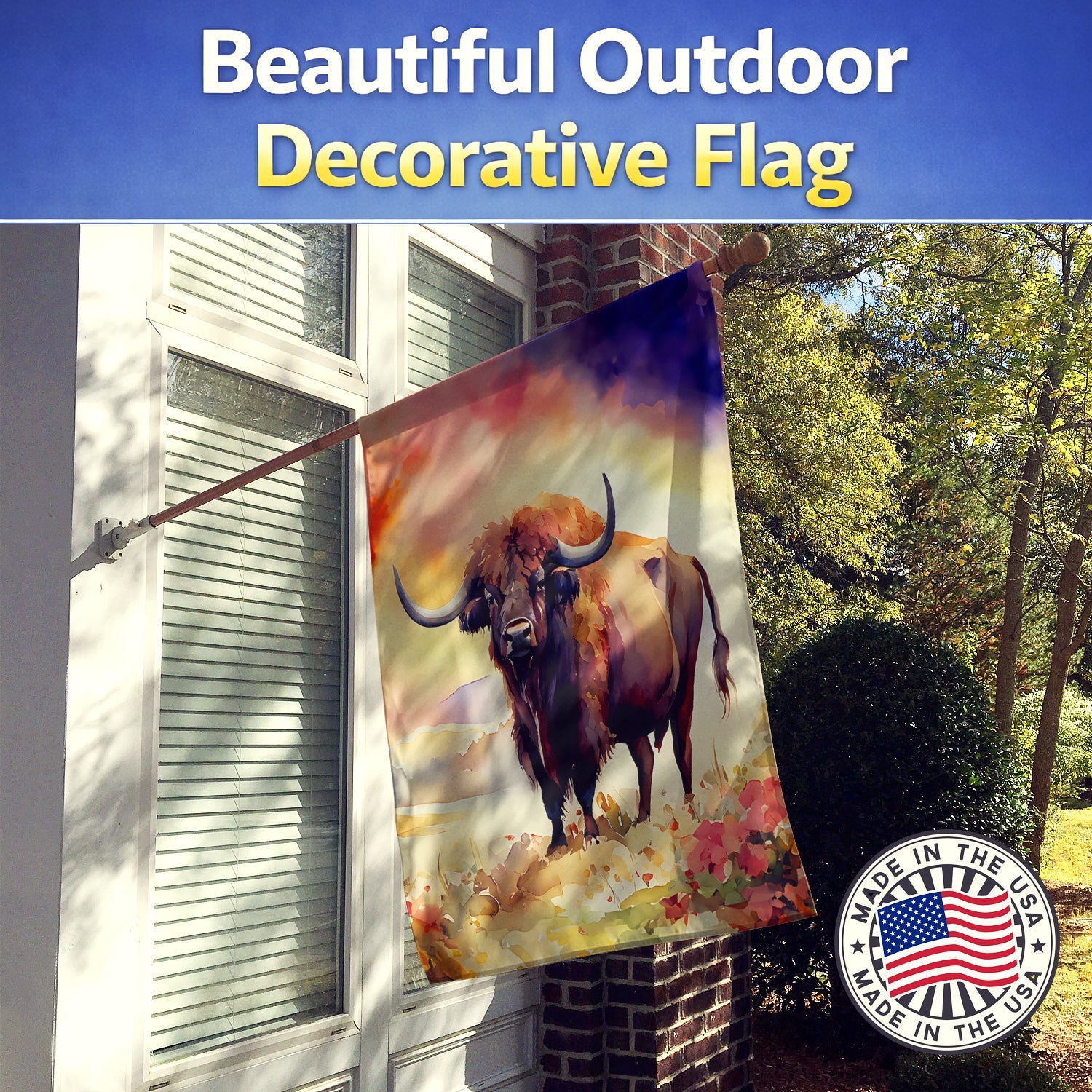 Buffalo House Flag 28x40 Porch Sleeve Pole Decorative Outside Yard Banner Artwork Wall Hanging, Polyester