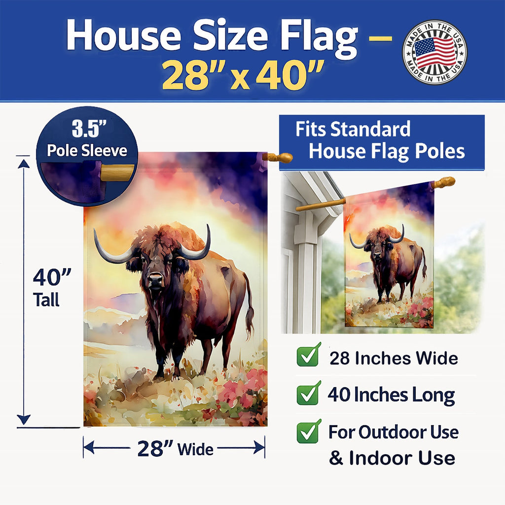 Buffalo House Flag 28x40 Porch Sleeve Pole Decorative Outside Yard Banner Artwork Wall Hanging, Polyester