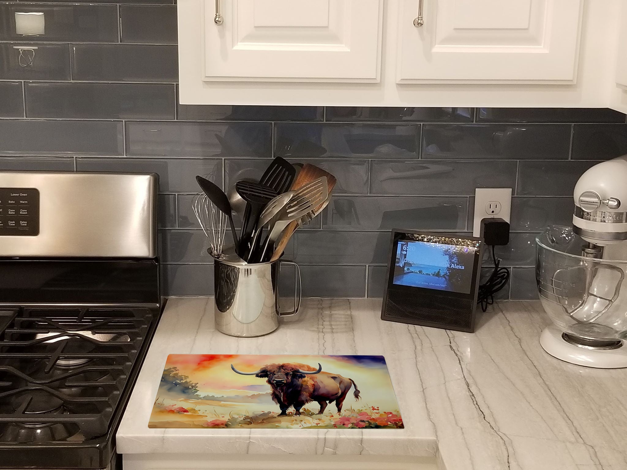 Buffalo Cutting Board Tempered Glass Kitchen Cutting Surface, Heat Resistant Chopping, Non-Slip Feet, Food Prep & Serving