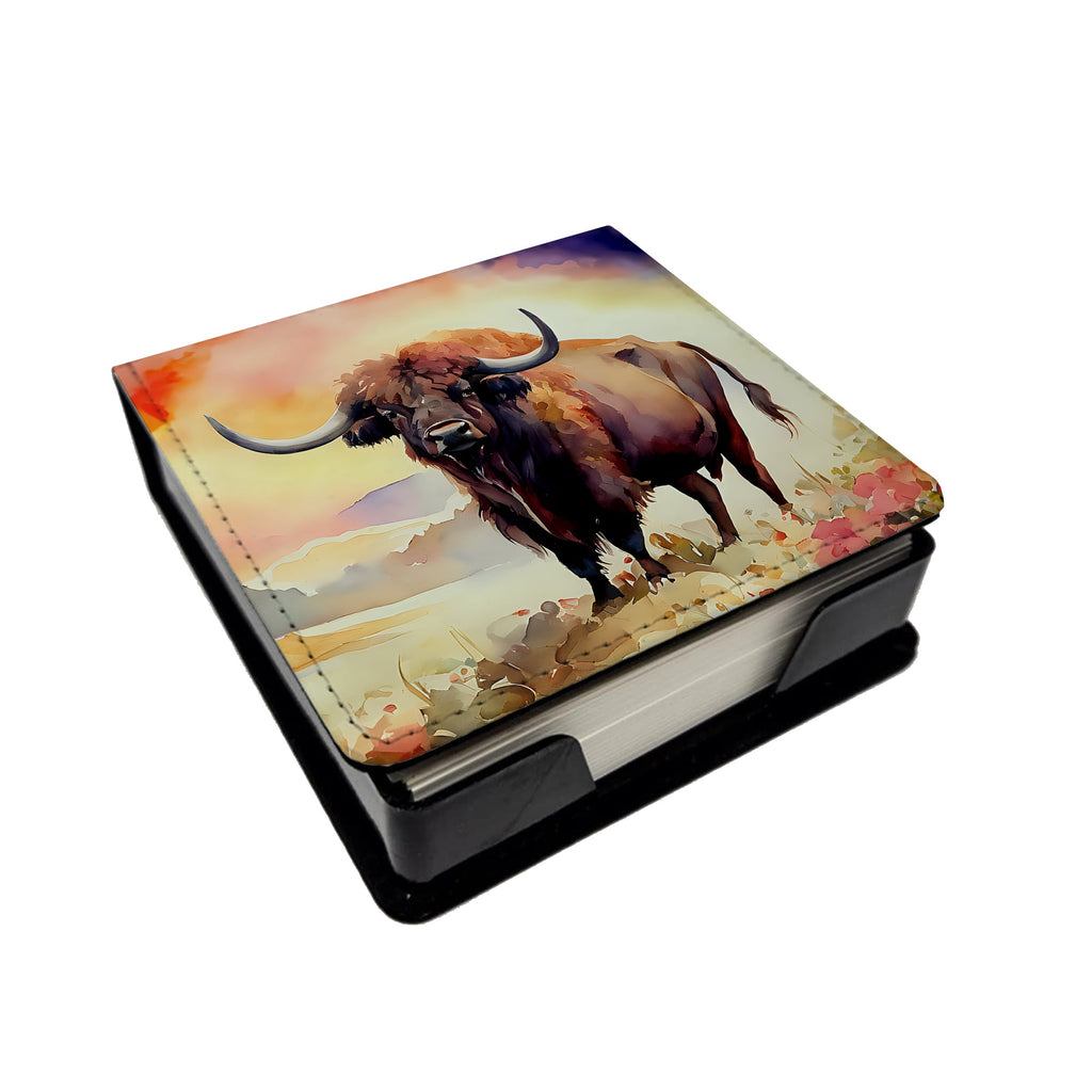 Buffalo PU Leather Note Paper Holder with Artist-Designed Cover, Desk Accessory, Office Gift