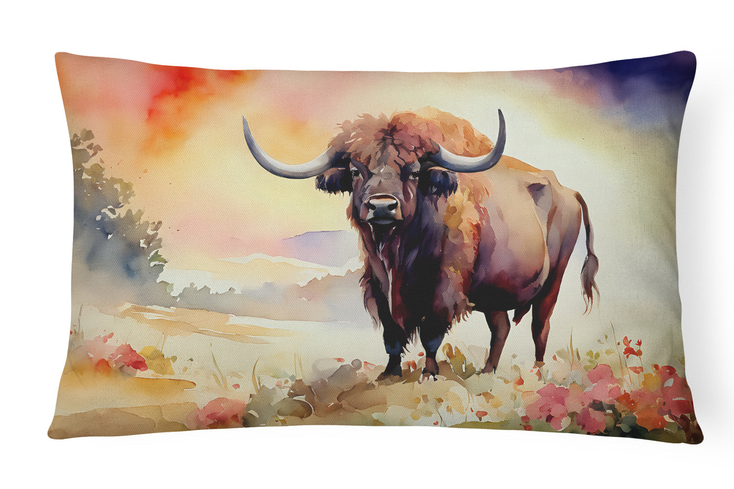 Buffalo Decorative Throw Pillow 12x16 Indoor Outdoor Accent Cushion, Fabric Cover with Insert for Sofa, Bed, Porch & Living Room