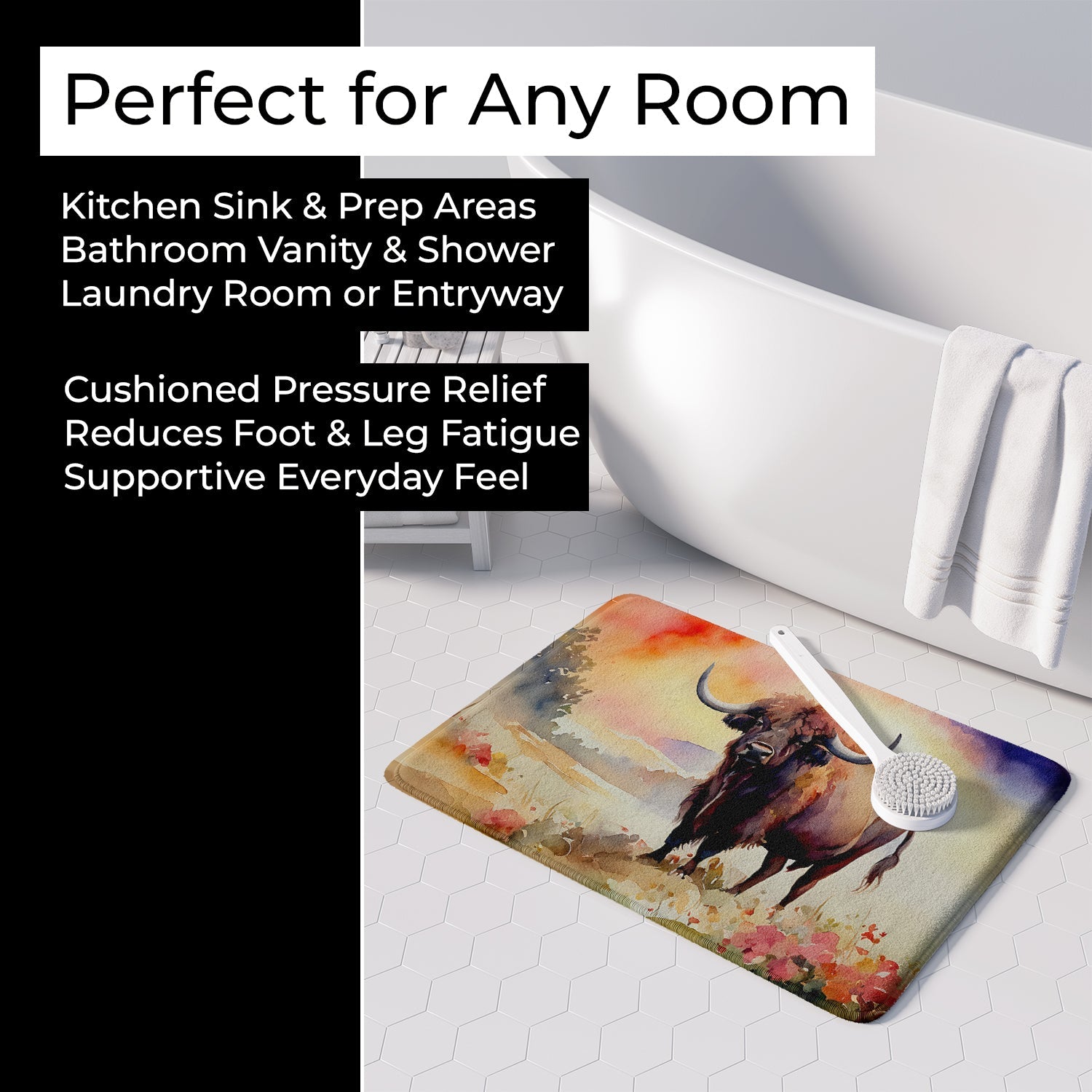 Buffalo Memory Foam Kitchen Mat Machine Washable Anti-Fatigue Cushion Comfort Bath or Kitchen Rug