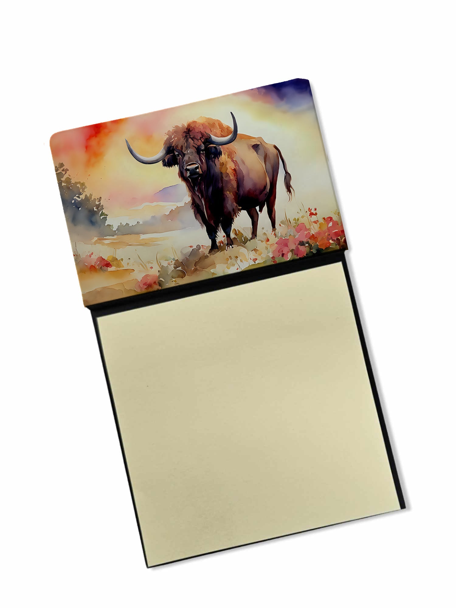 Buffalo Watercolor Sticky Note Holder Refillable Dispenser Desk Accessory 3x3 Pad Gift