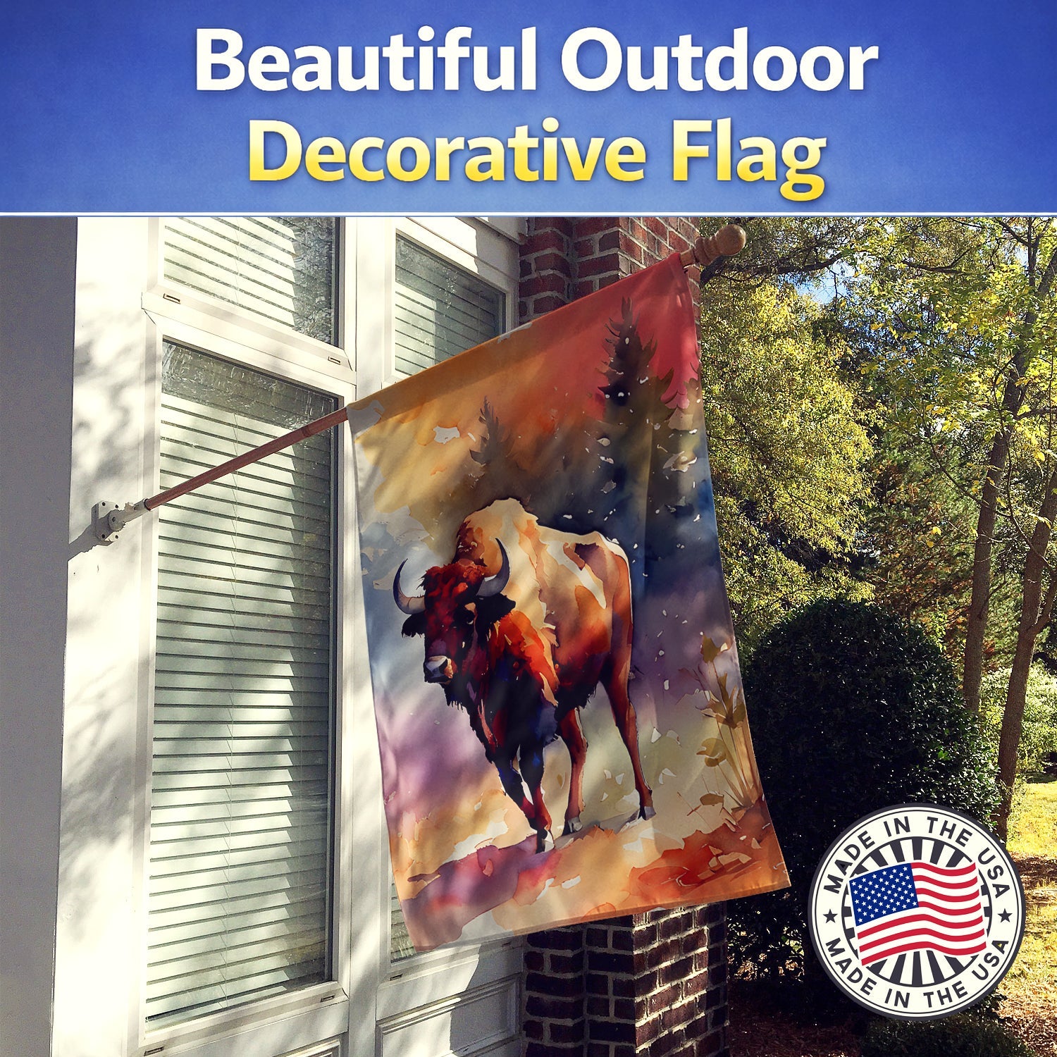 Buffalo House Flag 28x40 Porch Sleeve Pole Decorative Outside Yard Banner Artwork Wall Hanging, Polyester