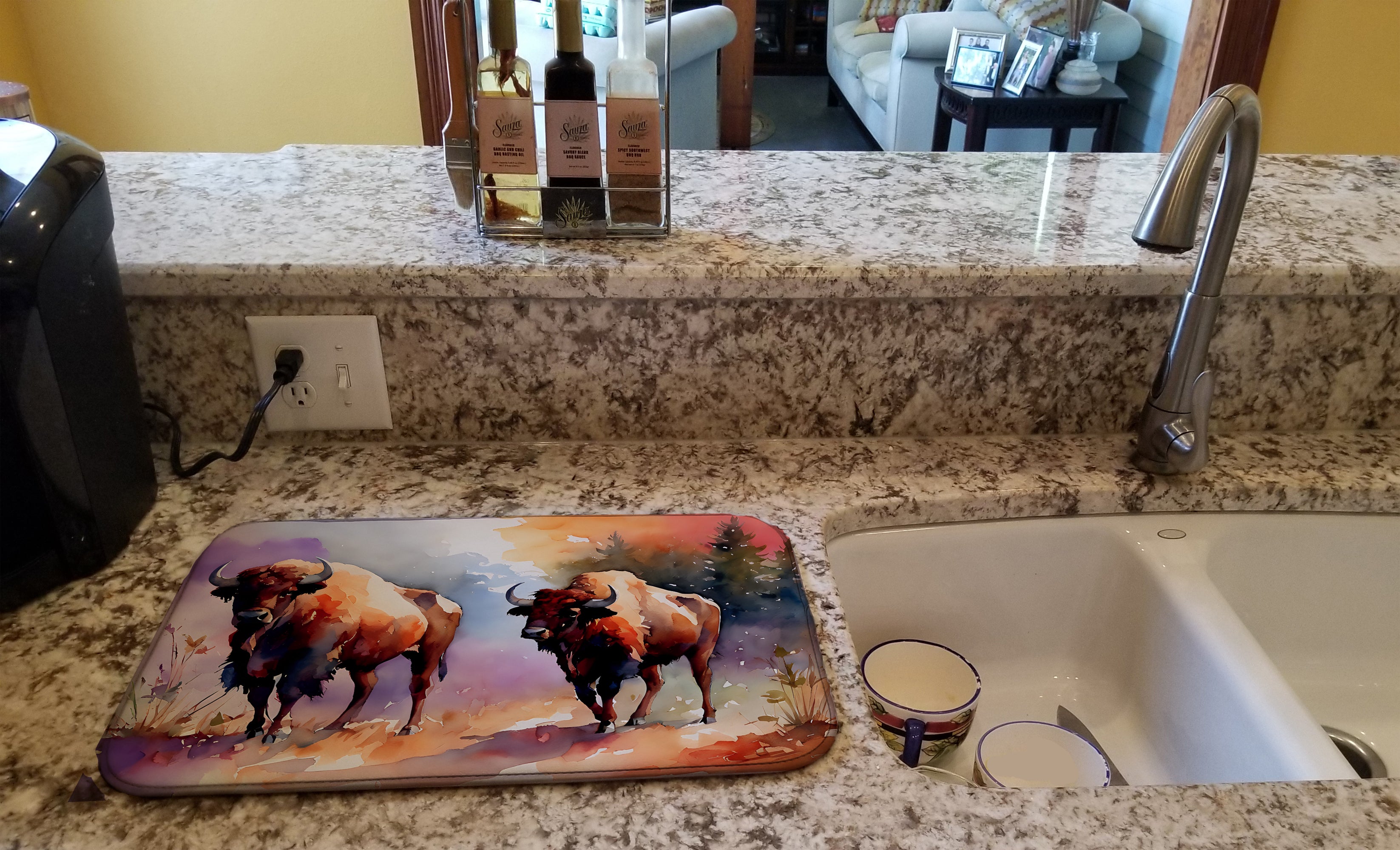Buffalo Dish Drying Mat Absorbent Dish Drying Mat Pad for Kitchen Counter Dish Drainer Mat for Countertop, 14 x 21", Multicolor