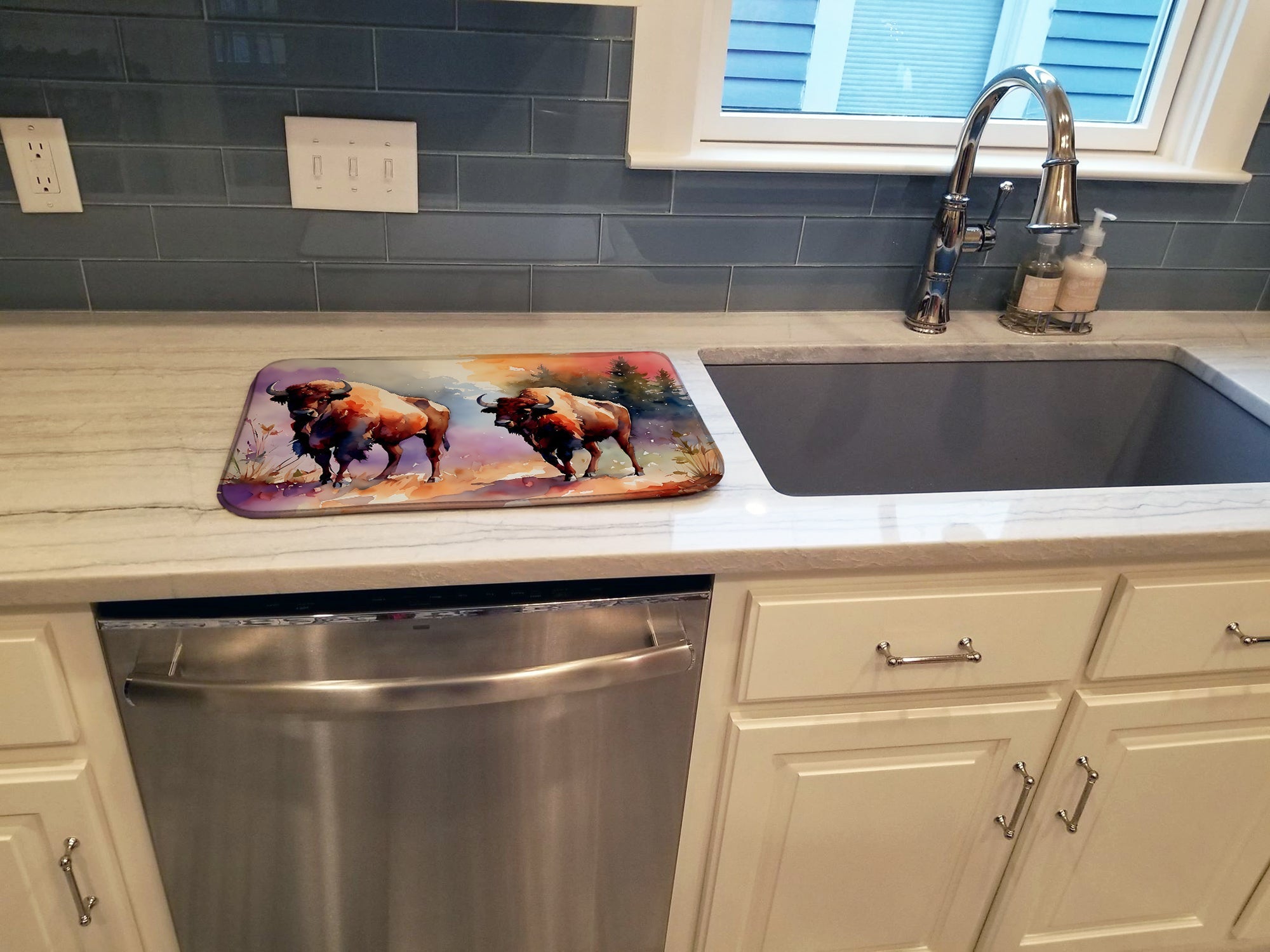 Buffalo Dish Drying Mat Absorbent Dish Drying Mat Pad for Kitchen Counter Dish Drainer Mat for Countertop, 14 x 21", Multicolor