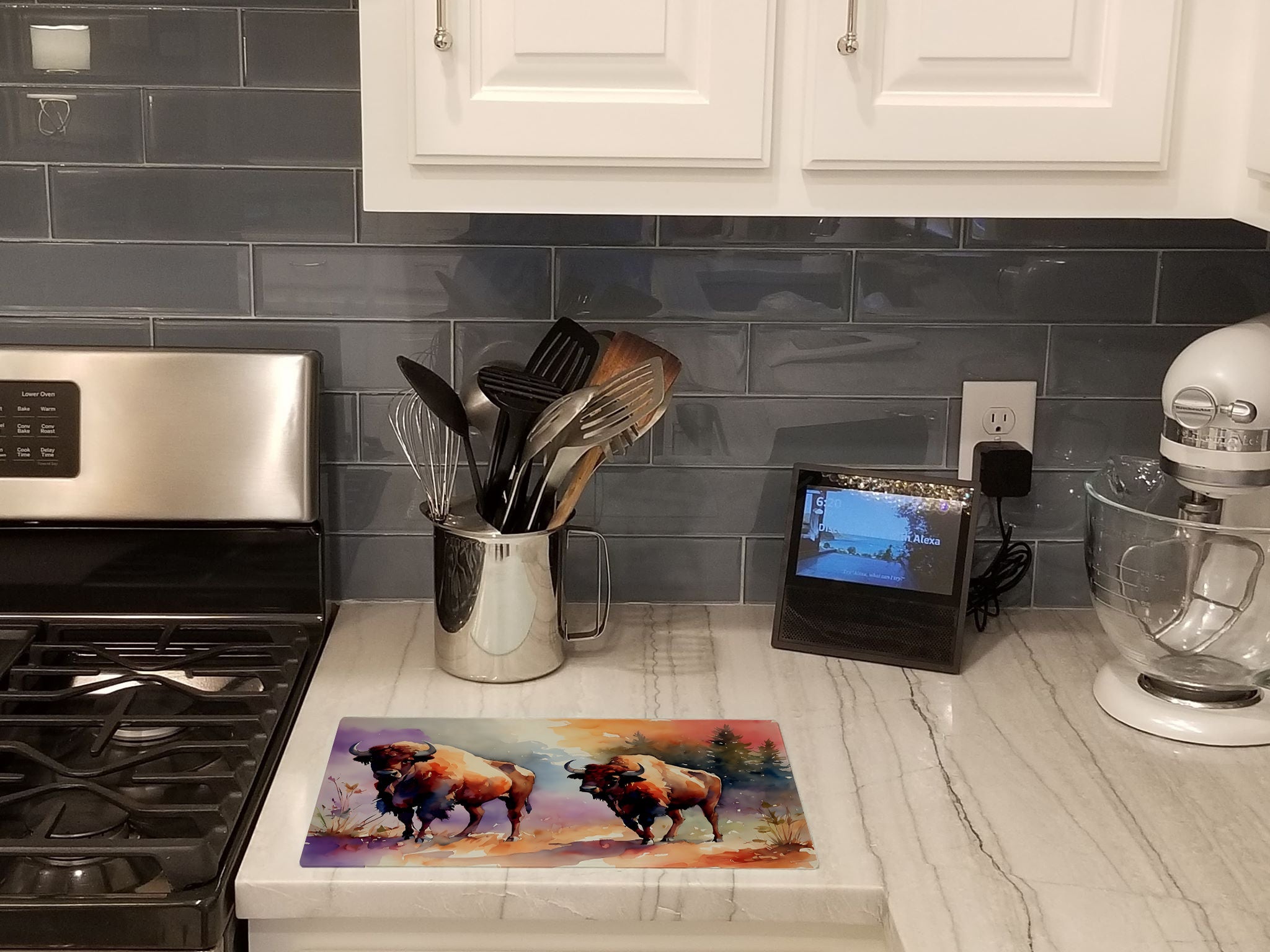 Buffalo Cutting Board Tempered Glass Kitchen Cutting Surface, Heat Resistant Chopping, Non-Slip Feet, Food Prep & Serving