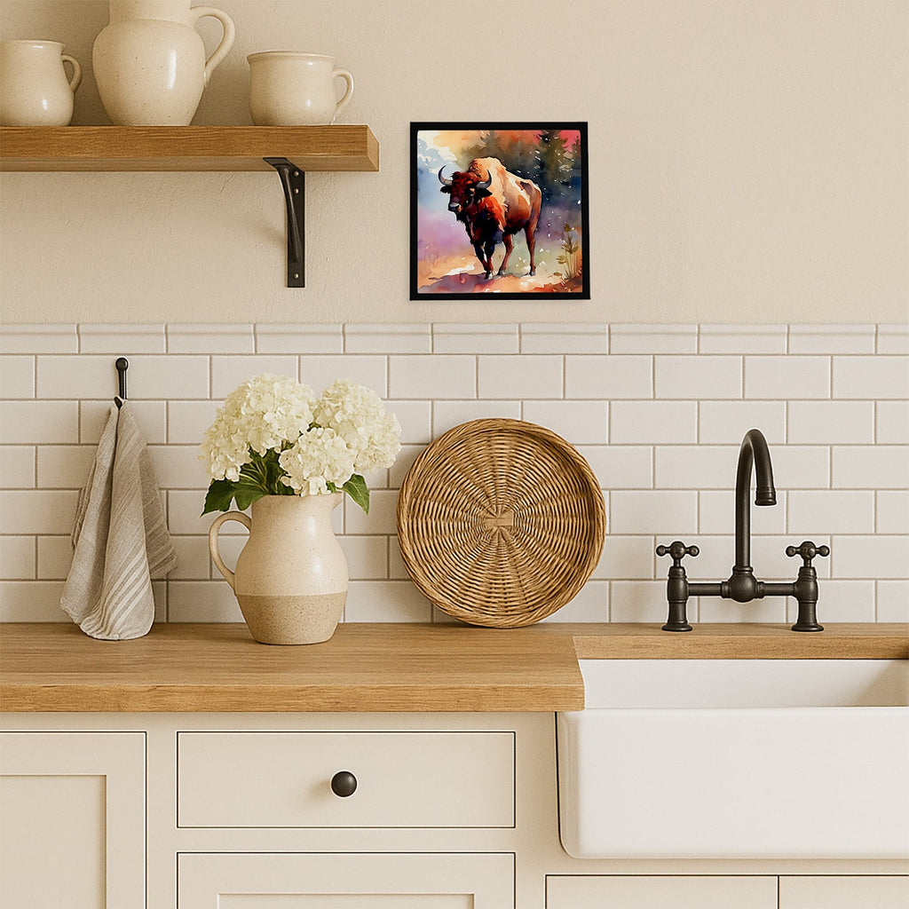 Buffalo Framed Metal Print Bathroom, Kitchen, Office, Home Decor Wall Art Ready to Hang, Square, 8X8