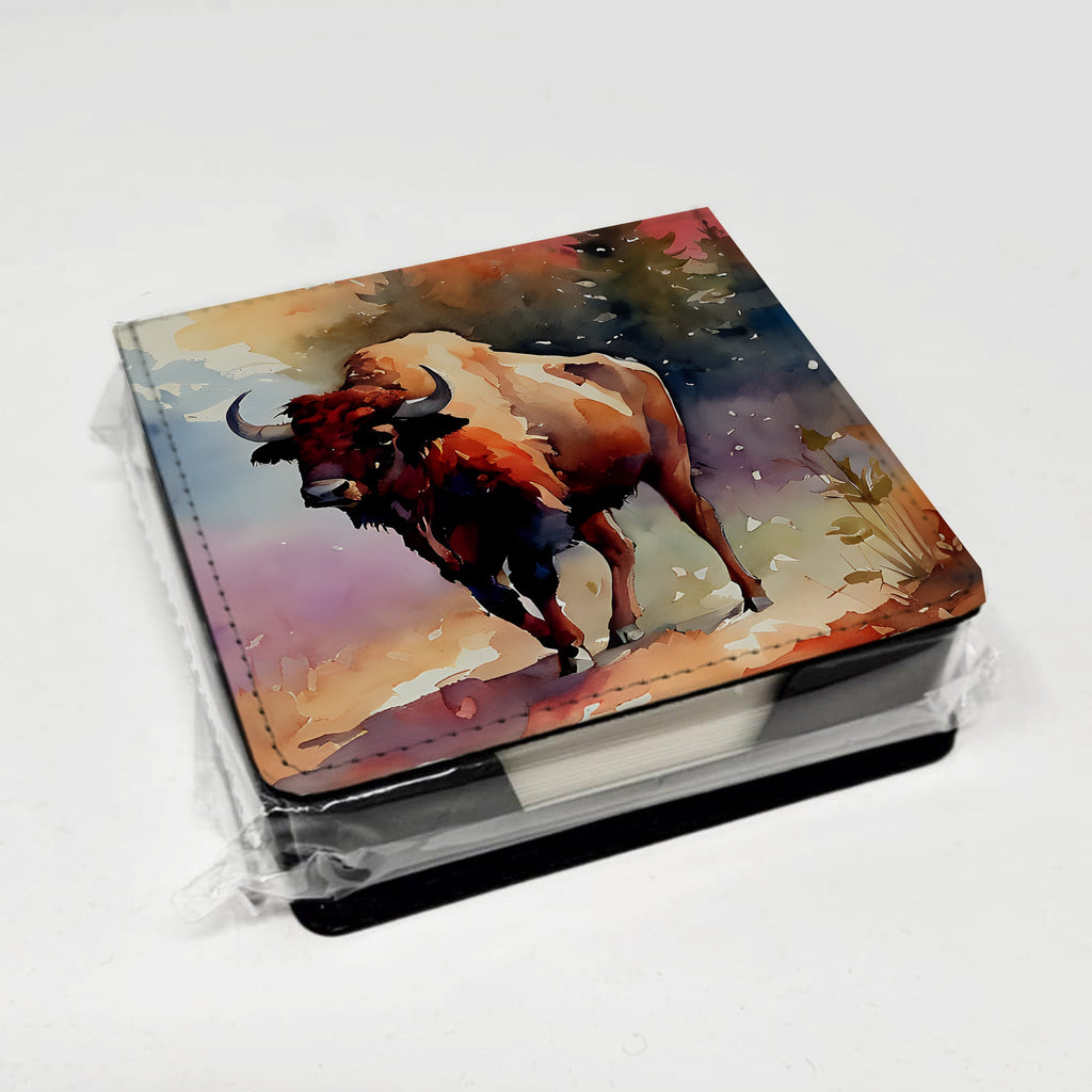 Buffalo PU Leather Note Paper Holder with Artist-Designed Cover, Desk Accessory, Office Gift