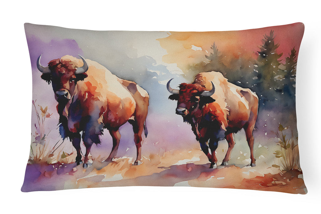 Buffalo Decorative Throw Pillow 12x16 Indoor Outdoor Accent Cushion, Fabric Cover with Insert for Sofa, Bed, Porch & Living Room