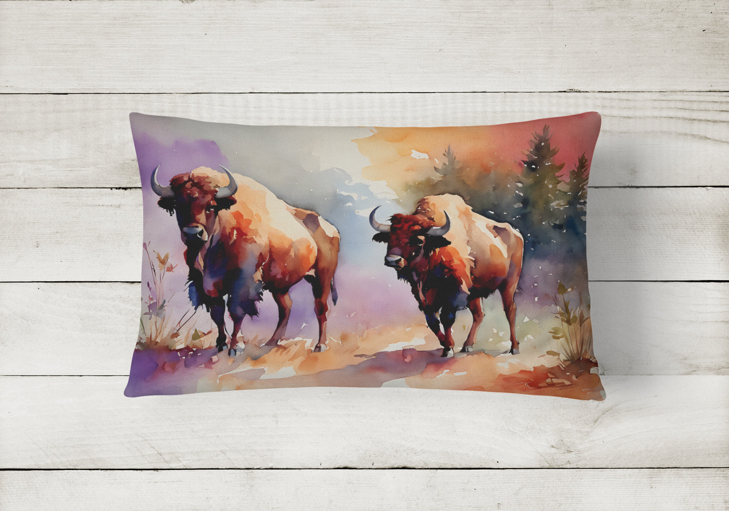 Buffalo Decorative Throw Pillow 12x16 Indoor Outdoor Accent Cushion, Fabric Cover with Insert for Sofa, Bed, Porch & Living Room