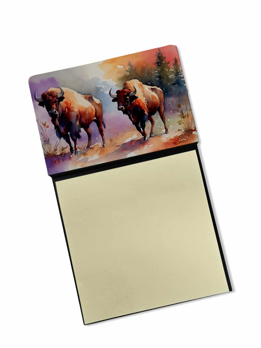 Buffalo Watercolor Sticky Note Holder Refillable Dispenser Desk Accessory 3x3 Pad Gift