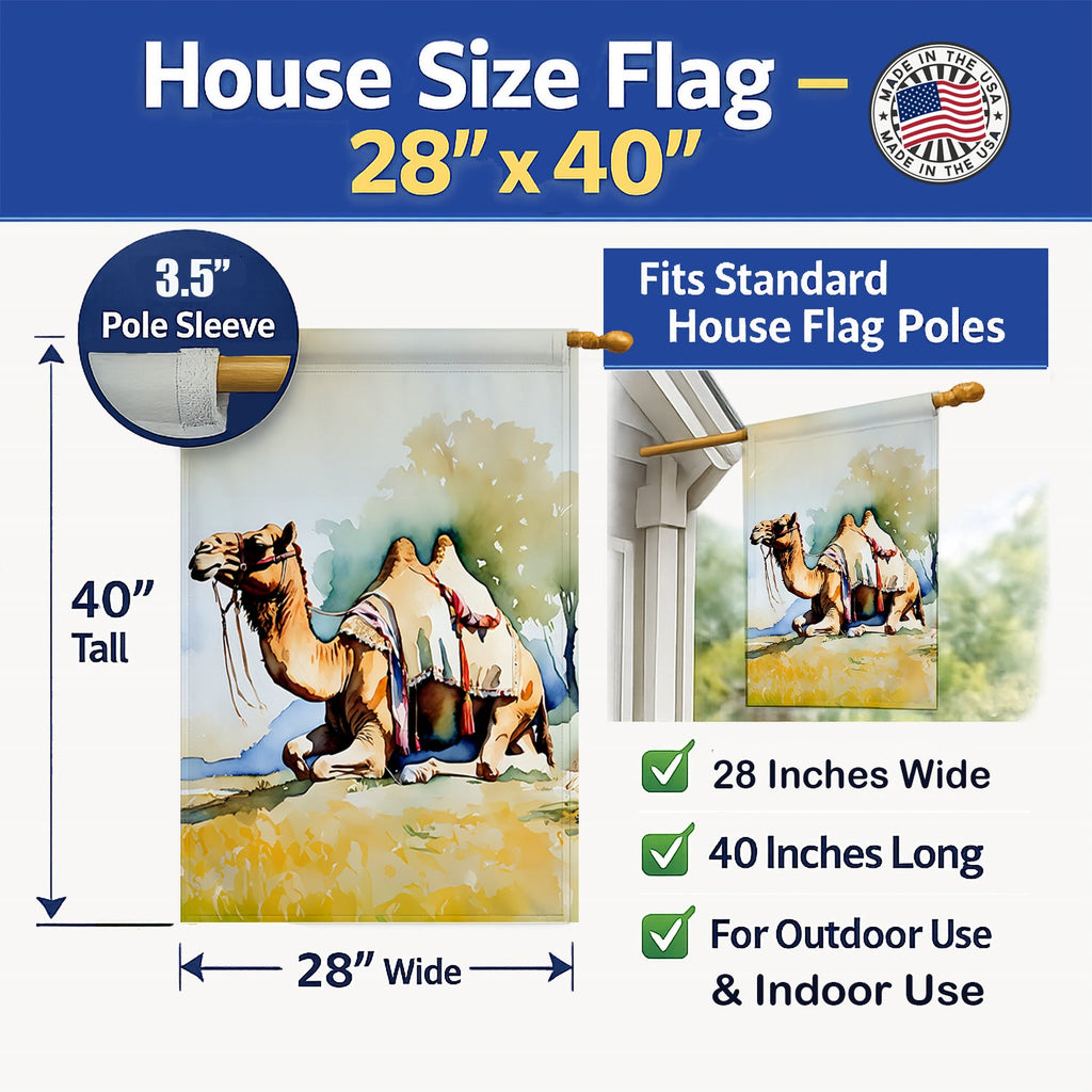 Camel House Flag 28x40 Porch Sleeve Pole Decorative Outside Yard Banner Artwork Wall Hanging, Polyester