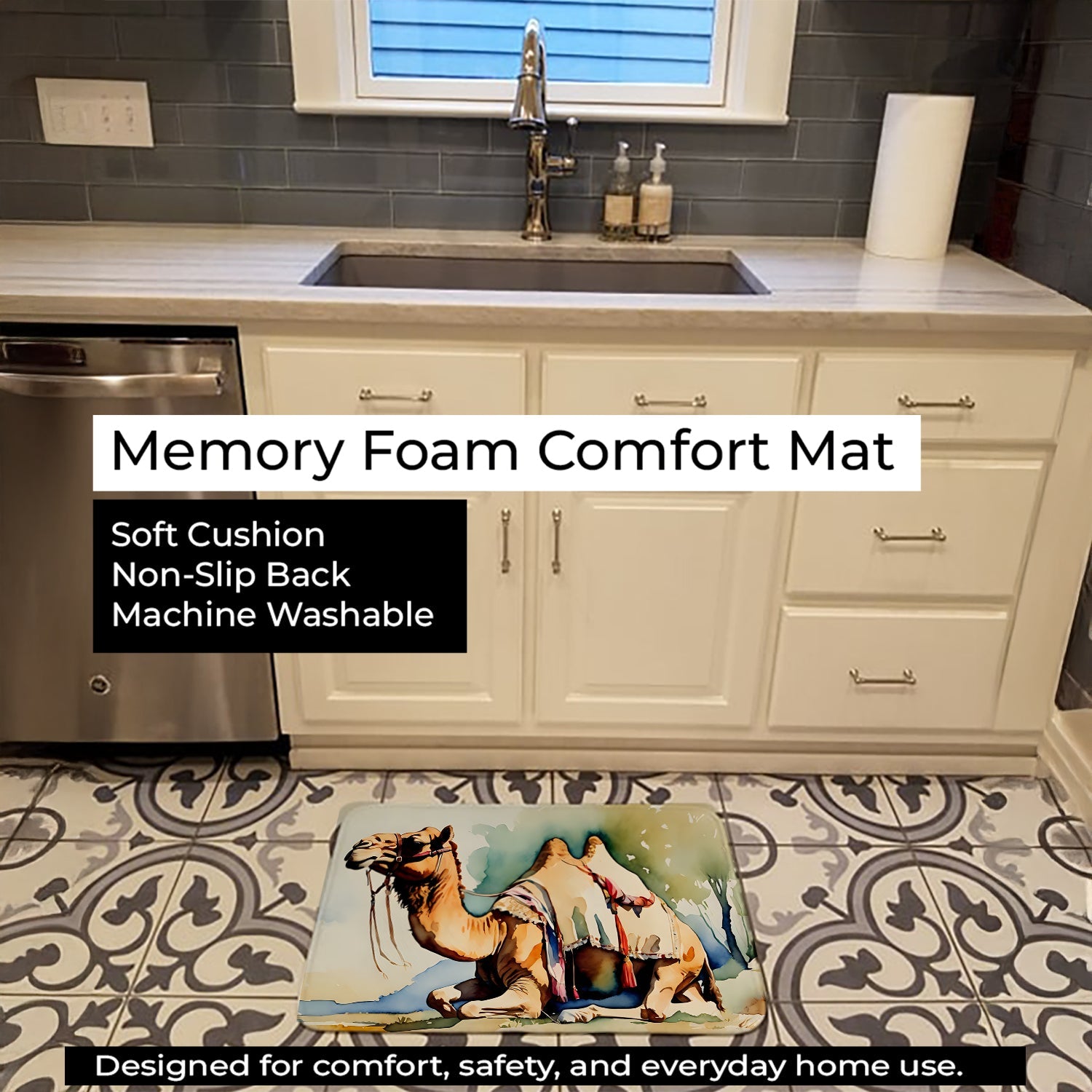 Camel Memory Foam Kitchen Mat Machine Washable Anti-Fatigue Cushion Comfort Bath or Kitchen Rug
