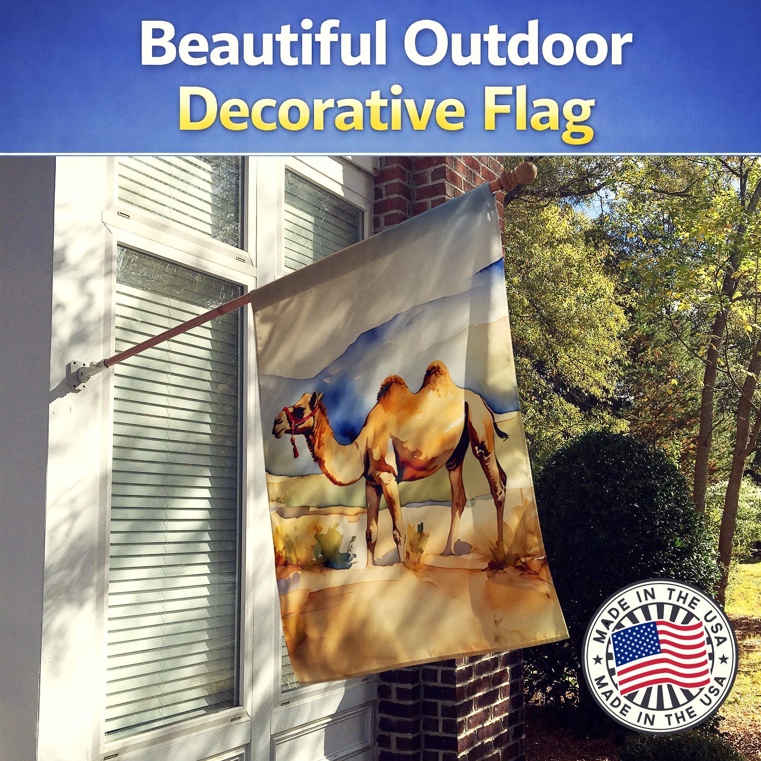 Camel House Flag 28x40 Porch Sleeve Pole Decorative Outside Yard Banner Artwork Wall Hanging, Polyester