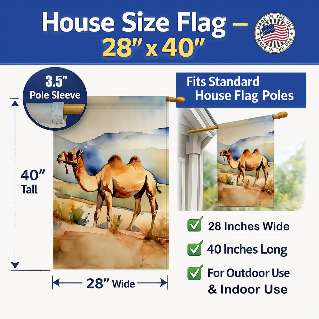 Camel House Flag 28x40 Porch Sleeve Pole Decorative Outside Yard Banner Artwork Wall Hanging, Polyester